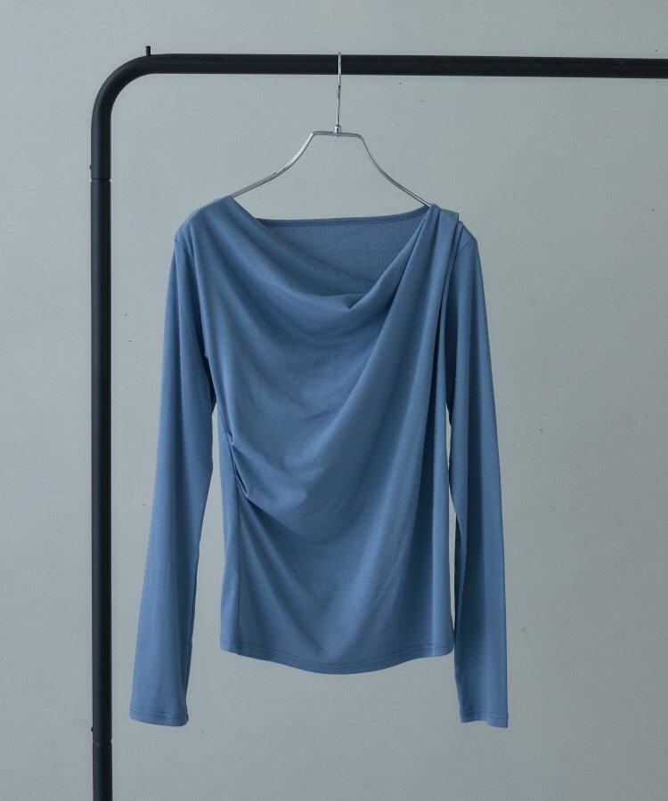 【インディヴィ/INDIVI】のドレープネックカットソー インテリア・キッズ・メンズ・レディースファッション・服の通販 founy(ファニー) 　ファッション　Fashion　レディースファッション　Fashion for Women　トップス・カットソー　Cut & Sew Tops　カットソー・ベーシックTシャツ　Cut-and-Sewn Tops / Stretch Tees & Basics　アクセサリー　Fashion Accessories　ギャザー　Gathered, Ruffled　シンプル　Simple, Minimal　ストレッチ　Stretch, Stretchy Fabric　スラックス　Slacks, Dress Pants　デニム　Denim, Jeans Material　ドレープ　Drape, Draping Fabric　ブルー|ID: prp329100004730115 ipo3291000000034169949