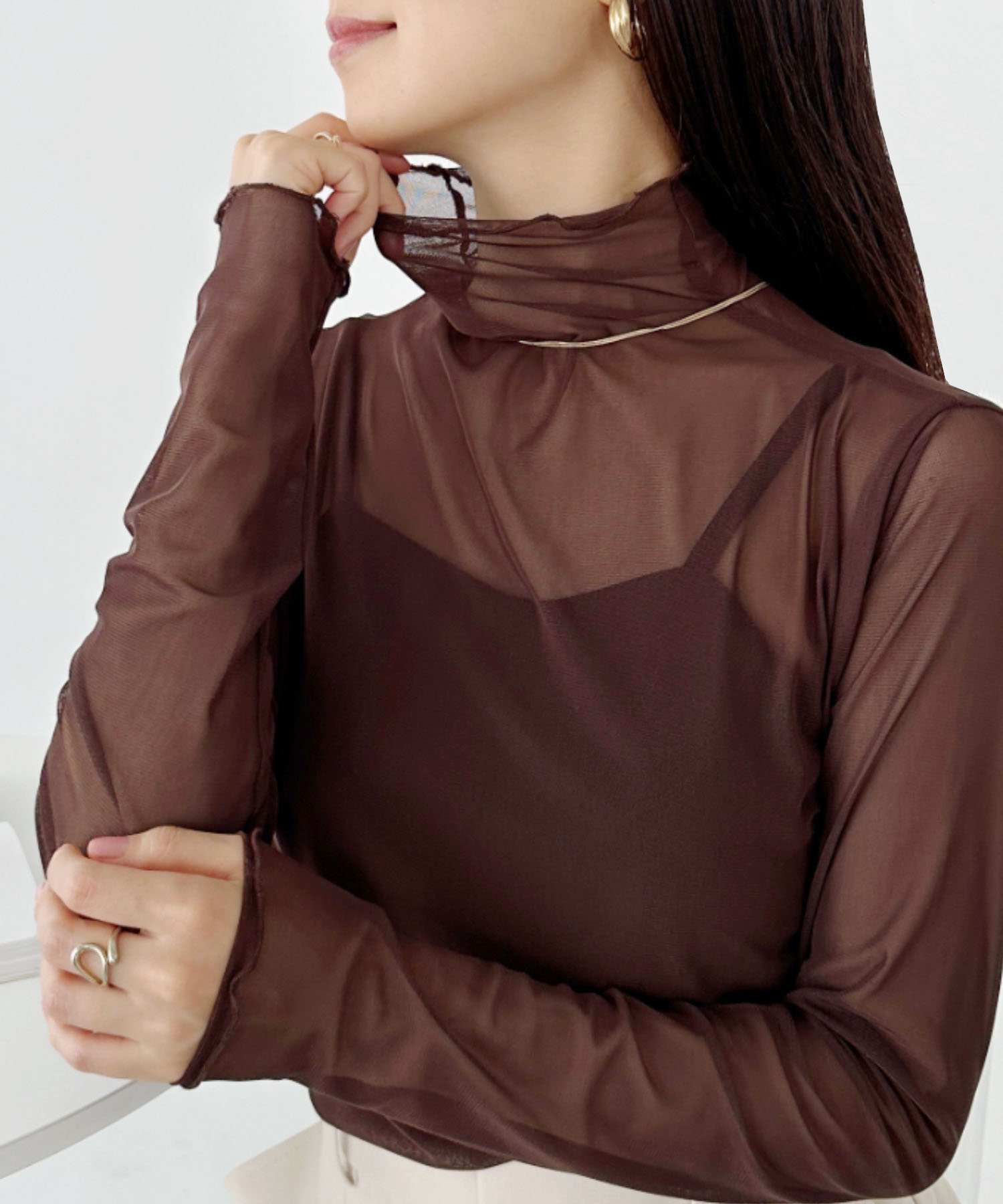 【アウトフィッター ラボ/Outfitter lab】の【ベストセラー/全20色展開】メロウハイネックシアーインナートップス インテリア・キッズ・メンズ・レディースファッション・服の通販 founy(ファニー) 　ファッション　Fashion　レディースファッション　Fashion for Women　アウター　Coat / Outerwear Collection　トップス・カットソー　Cut & Sew Tops　ベスト&ジレ / 重ね着スタイル　Vests & Gilets　インナー　Innerwear　カーディガン　Cardigan, Knitwear　キャミソール　Camisole, Spaghetti Strap Top　キャミワンピース　Cami Dress, Slip Dress　シアー　Sheer, See-Through　シンプル　Simple, Minimal　ジャケット　Jacket, Outerwear　スウェット / スエット　Sweatshirt, Sweatwear　チューブ　Tube, Tube Top　トレンド　Trend, Trending Now　定番　Standard, Basic Item　長袖　Long Sleeve, Full Sleeve　ビスチェ　Bustier, Corset Top　フリル　Frill, Ruffle　ベスト　Vest, Waistcoat　A/W・秋冬　Autumn/Winter　S/S・春夏　SS, Spring/Summer, Warm Season　プチプライス・低価格　Affordable / Budget Price　おすすめ　Recommended / Our Picks　夏　Summer　エレガント 上品　Elegant　ビジネス 仕事 通勤　Business / Work / Commuting　ダークブラウン|ID: prp329100004730149 ipo3291000000034833749