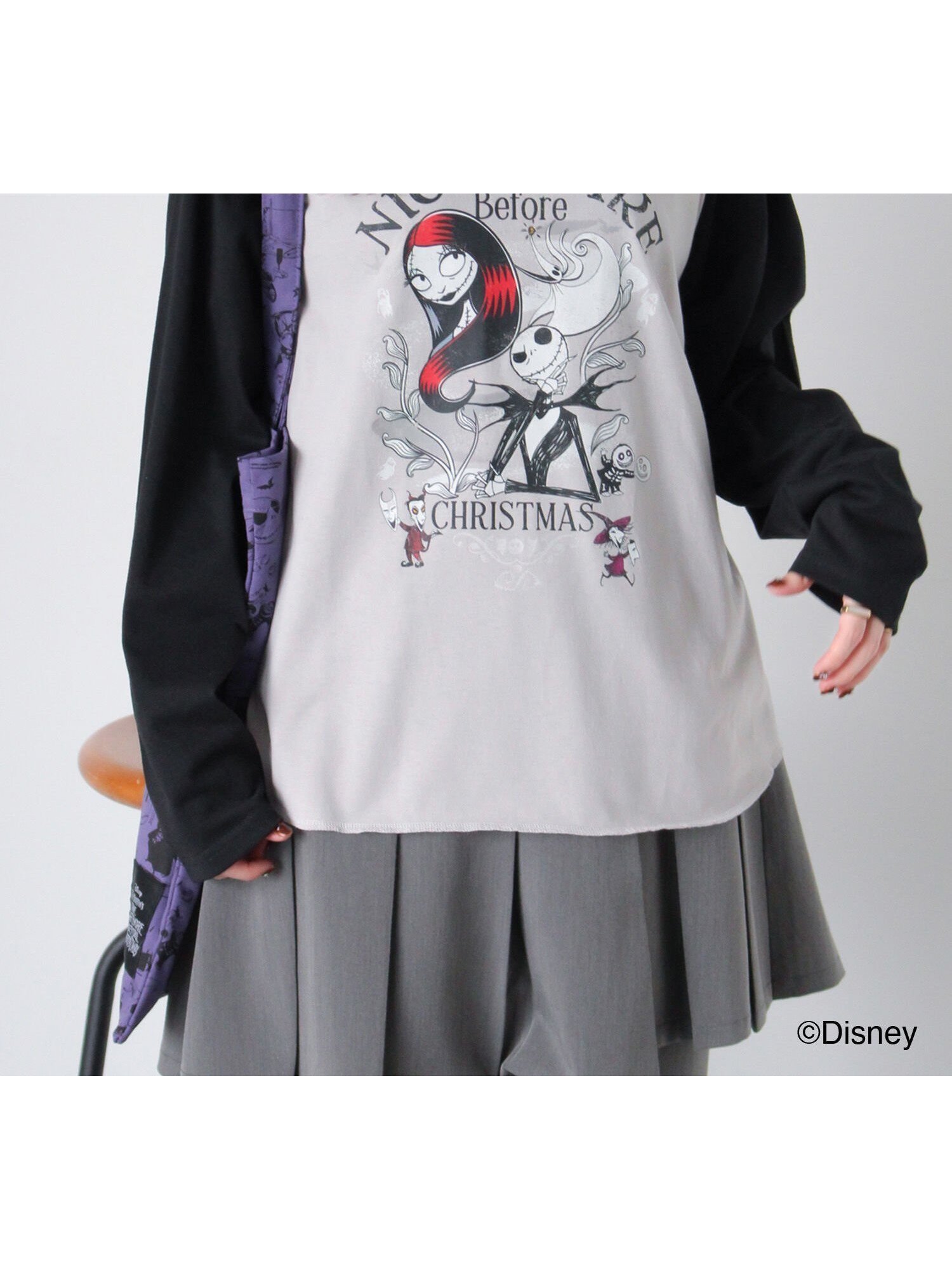 【エヘカソポ/ehka sopo】の【Disney】ナイトメアービフォアクリスマス/ラグランTシャツ インテリア・キッズ・メンズ・レディースファッション・服の通販 founy(ファニー) 　ファッション　Fashion　レディースファッション　Fashion for Women　トップス・カットソー　Cut & Sew Tops　シャツ・ブラウス・オフィスカジュアル　Elegant Blouses & Button-Ups　ロングTシャツ・Tシャツ　Longline T-Shirts & Tees　人気　Popular, Best Seller　切替　Switching, Contrast Panel　羽織　Haori, Light Jacket　グレー|ID: prp329100004730179 ipo3291000000034170250
