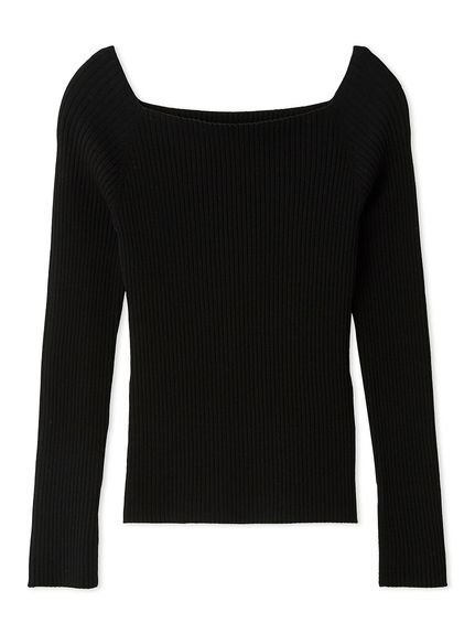 【フレイ アイディー/FRAY I.D】のオフショルデコルテリブニット/ウォッシャブル インテリア・キッズ・メンズ・レディースファッション・服の通販 founy(ファニー) 　ファッション　Fashion　レディースファッション　Fashion for Women　トップス・カットソー　Cut & Sew Tops　ニット　Knit Tops & Sweaters　ウォッシャブル　Machine Washable　シルク　Silk, 100% Silk　シンプル　Simple, Minimal　スクエア　Square, Square Shape　スマート　Smart, Elegant　スリット　Slit, Slit Detail　デコルテ　Décolleté, Neckline　人気　Popular, Best Seller　ベーシック　Basic, Essential　リブニット　Rib Knit, Ribbed Knit　ワイド　Wide, Wide Fit　エレガント 上品　Elegant　BLK[009]|ID: prp329100004730205 ipo3291000000034543218