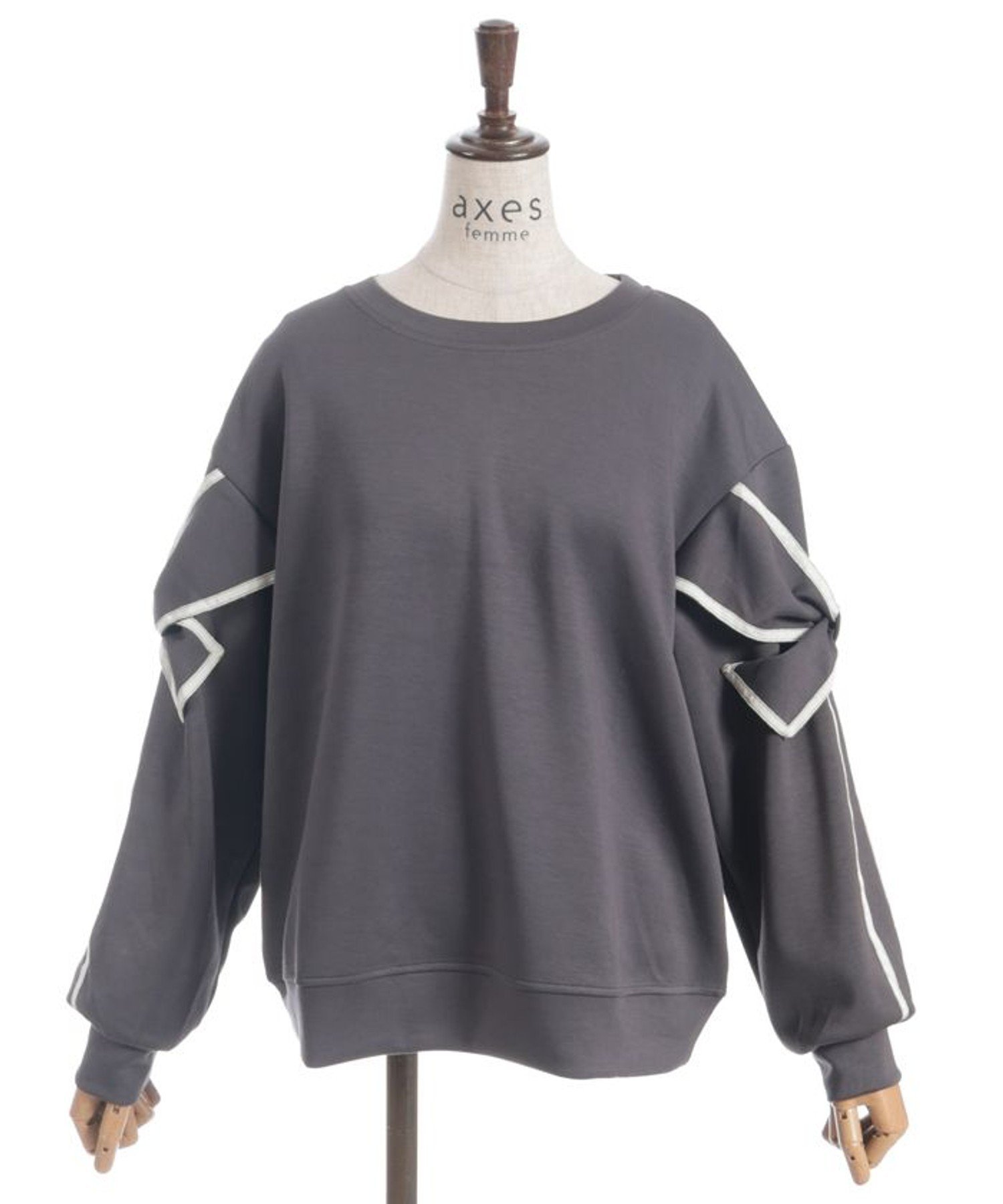 【アクシーズファム/axes femme】の袖リボンカットプルオーバー インテリア・キッズ・メンズ・レディースファッション・服の通販 founy(ファニー) 　ファッション　Fashion　レディースファッション　Fashion for Women　トップス・カットソー　Cut & Sew Tops　カジュアルプルオーバー・ニットトップス　Pullovers & Knit Tops / Casual Pullovers　シンプル　Simple, Minimal　スリーブ　Sleeve, Long Sleeve / Short Sleeve　デニム　Denim, Jeans Material　フェミニン　Feminine, Girly　フレア　Flare, Flared　プリーツ　Pleats, Pleated　リボン　Ribbon, Bow　ワイド　Wide, Wide Fit　グレー|ID: prp329100004730214 ipo3291000000034712893