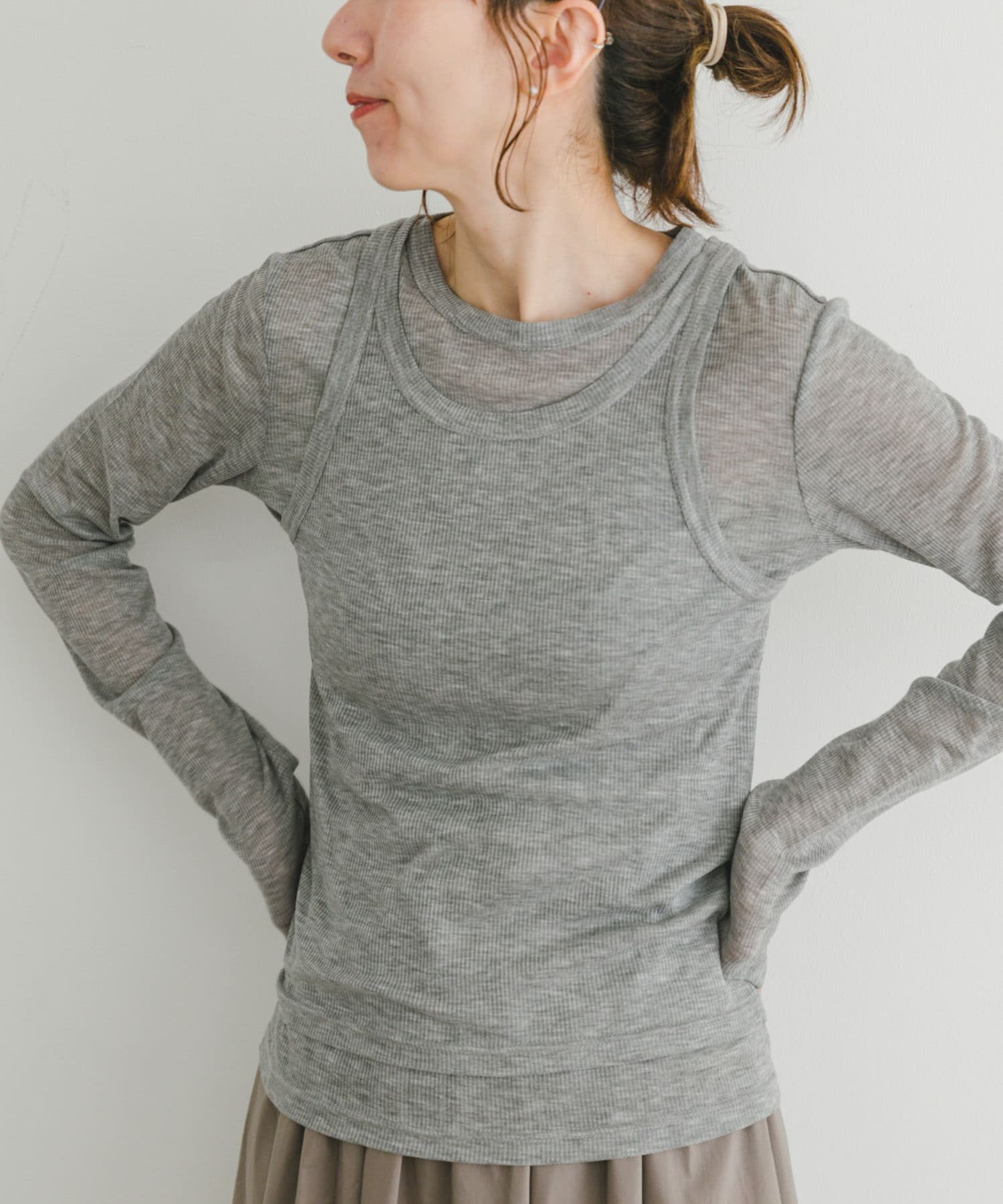 【アイテムズアーバンリサーチ/ITEMS URBAN RESEARCH】のシアーリブタンクセットTシャツ インテリア・キッズ・メンズ・レディースファッション・服の通販 founy(ファニー) 　ファッション　Fashion　レディースファッション　Fashion for Women　トップス・カットソー　Cut & Sew Tops　シャツ・ブラウス・オフィスカジュアル　Elegant Blouses & Button-Ups　ロングTシャツ・Tシャツ　Longline T-Shirts & Tees　2025年　2025　2025春夏・S/S　Spring/Summer 2025 SS25　インナー　Innerwear　シアー　Sheer, See-Through　タンク　Tank Top, Sleeveless Top　トレンド　Trend, Trending Now　ビスチェ　Bustier, Corset Top　夏　Summer　S/S・春夏　SS, Spring/Summer, Warm Season　長袖　Long Sleeve, Full Sleeve　GRY|ID: prp329100004730259 ipo3291000000034442166