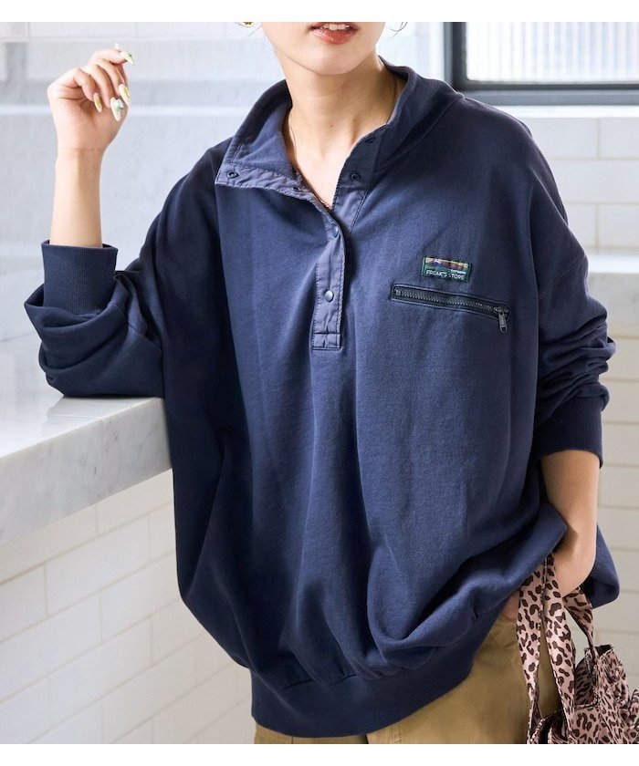 【フリークスストア/FREAK'S STORE】のFREAK S STORE OUTDOORS ピグメント 加工 スナップ プルオーバー【限定展開】 25AW インテリア・キッズ・メンズ・レディースファッション・服の通販 founy(ファニー) 　ファッション　Fashion　レディースファッション　Fashion for Women　トップス・カットソー　Cut & Sew Tops　カジュアルプルオーバー・ニットトップス　Pullovers & Knit Tops / Casual Pullovers　2025年　2025　2025-2026秋冬・A/W　Autumn/Winter 2025–26 AW25–26　冬　Winter / This Winter　スタンド　Stand Collar, Upright Stand　ビッグ　Big, Oversized　春　Spring　楽ちん　Easy Fit, Comfortable　A/W・秋冬　Autumn/Winter　ネイビー|ID: prp329100004730278 ipo3291000000034285420