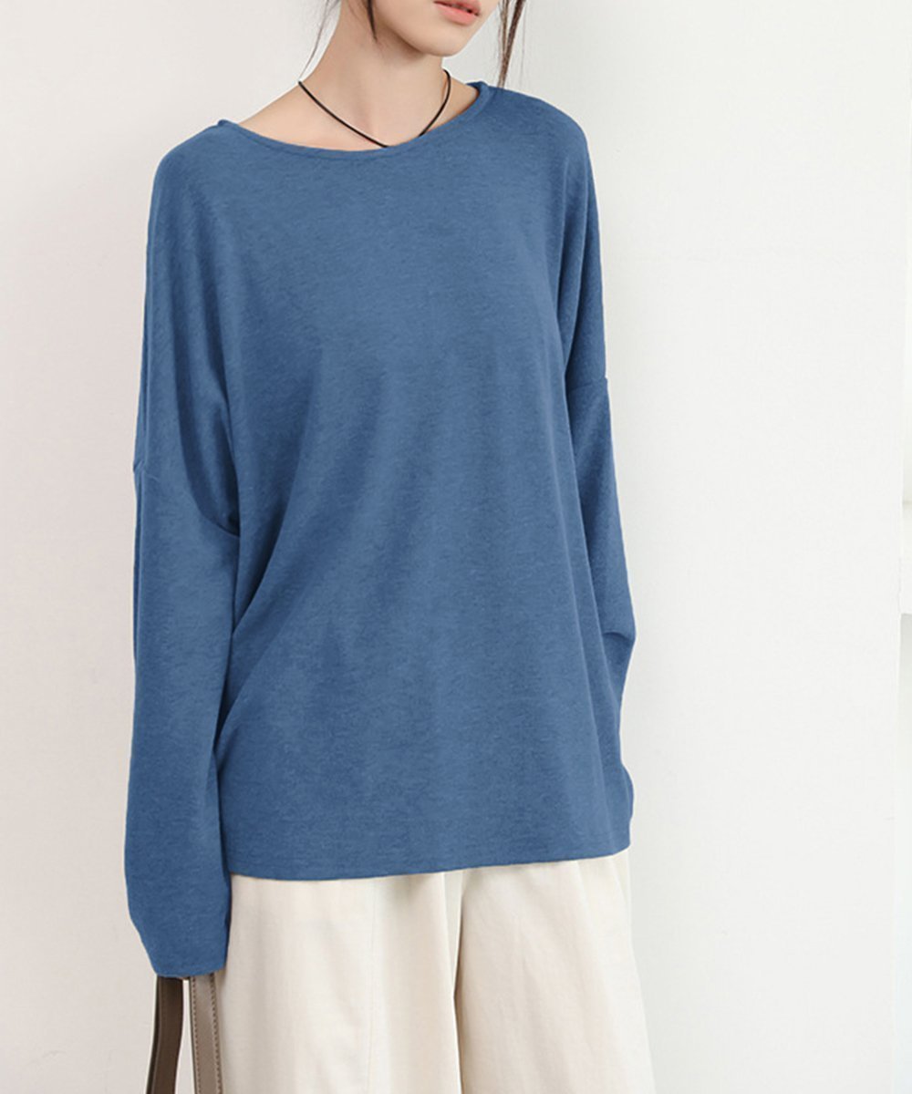 【ミニミニストア/miniministore】のドルマンスリーブロンTゆったりカットソー インテリア・キッズ・メンズ・レディースファッション・服の通販 founy(ファニー) 　ファッション　Fashion　レディースファッション　Fashion for Women　トップス・カットソー　Cut & Sew Tops　ロングTシャツ・Tシャツ　Longline T-Shirts & Tees　カットソー・ベーシックTシャツ　Cut-and-Sewn Tops / Stretch Tees & Basics　カットソー　Cut and Sewn Top　ショルダー　Shoulder, Shoulder Strap　デニム　Denim, Jeans Material　ドロップ　Drop Shoulder, Dropped Style　リラックス　Relax, Relaxed Fit　ワイド　Wide, Wide Fit　秋　Autumn　長袖　Long Sleeve, Full Sleeve　ブルー|ID: prp329100004730313 ipo3291000000034590760