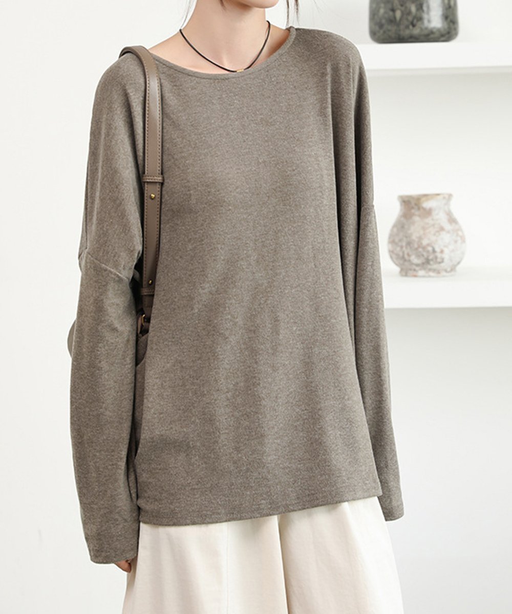 【ミニミニストア/miniministore】のドルマンスリーブロンTゆったりカットソー インテリア・キッズ・メンズ・レディースファッション・服の通販 founy(ファニー) 　ファッション　Fashion　レディースファッション　Fashion for Women　トップス・カットソー　Cut & Sew Tops　ロングTシャツ・Tシャツ　Longline T-Shirts & Tees　カットソー・ベーシックTシャツ　Cut-and-Sewn Tops / Stretch Tees & Basics　カットソー　Cut and Sewn Top　ショルダー　Shoulder, Shoulder Strap　デニム　Denim, Jeans Material　ドロップ　Drop Shoulder, Dropped Style　リラックス　Relax, Relaxed Fit　ワイド　Wide, Wide Fit　秋　Autumn　長袖　Long Sleeve, Full Sleeve　モカ|ID: prp329100004730313 ipo3291000000034590765