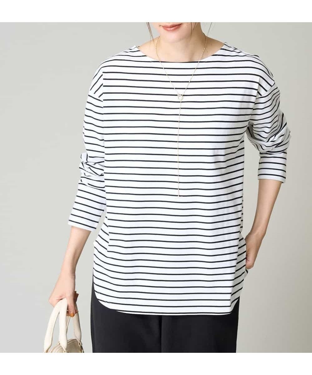 【アー ヴェー ヴェー/a.v.v】のベーシックボーダーロンT 人気、トレンドファッション・服の通販 founy(ファニー) 　ファッション　Fashion　レディースファッション　Fashion for Women　トップス・カットソー　Cut & Sew Tops　ロングTシャツ・Tシャツ　Longline T-Shirts & Tees　インナー　Innerwear　秋　Autumn　シンプル　Simple, Minimal　スウェット / スエット　Sweatshirt, Sweatwear　スリット　Slit, Slit Detail　スリーブ　Sleeve, Long Sleeve / Short Sleeve　デコルテ　Décolleté, Neckline　ベーシック　Basic, Essential　ボーダー　Border, Stripe　ロング　Long, Long-Length　再入荷　Restock / Back in Stock　おすすめ　Recommended / Our Picks　 other-1|ID: prp329100004730330 ipo3291000000034170844