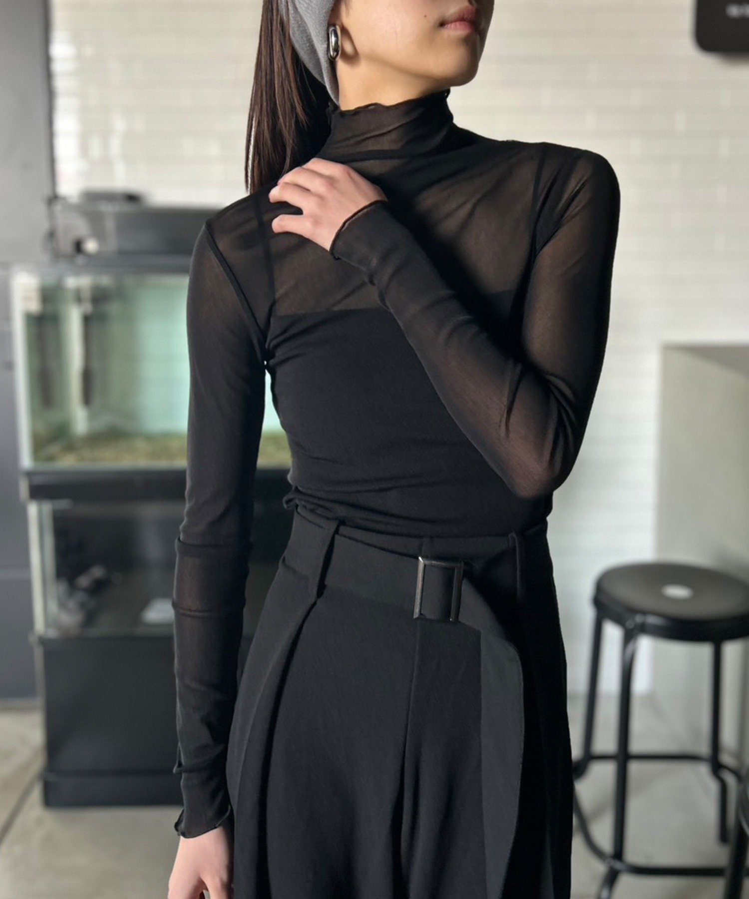 【アウトフィッター ラボ/Outfitter lab】のシースルー ハイネック カットソー 人気、トレンドファッション・服の通販 founy(ファニー) 　ファッション　Fashion　レディースファッション　Fashion for Women　トップス・カットソー　Cut & Sew Tops　カットソー・ベーシックTシャツ　Cut-and-Sewn Tops / Stretch Tees & Basics　アウトドア　Outdoor Clothing　インナー　Innerwear　オケージョン　Occasion Wear　春　Spring　カットソー　Cut and Sewn Top　キャミソール　Camisole, Spaghetti Strap Top　スウェット / スエット　Sweatshirt, Sweatwear　ストライプ　Stripe, Striped Pattern　ストレッチ　Stretch, Stretchy Fabric　セーター　Sweater, Knitwear　トレンド　Trend, Trending Now　人気　Popular, Best Seller　長袖　Long Sleeve, Full Sleeve　ハイネック　High Neck, Mock Neck　ビッグ　Big, Oversized　フェミニン　Feminine, Girly　フォーマル　Formal, Dressy　ベスト　Vest, Waistcoat　おすすめ　Recommended / Our Picks　旅行　Travel　エレガント 上品　Elegant　セレモニー　Ceremony　クリスマス X'mas　Christmas / X'mas　入学式　Entrance Ceremony　卒業式　Graduation Ceremony　結婚式　Wedding　 other-1|ID: prp329100004730382 ipo3291000000034666183