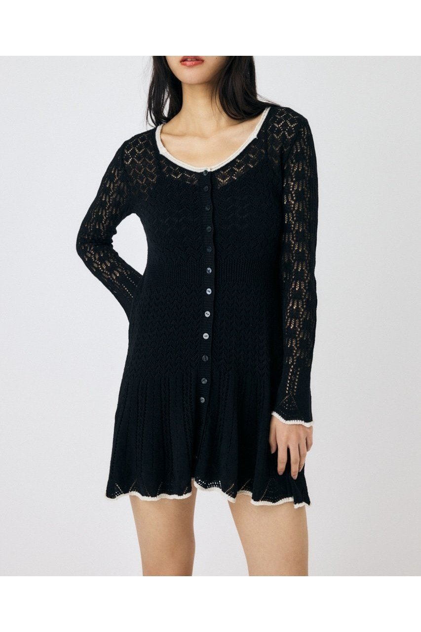 【マウジー/moussy】のEYELET LACE KNIT ミニドレス インテリア・キッズ・メンズ・レディースファッション・服の通販 founy(ファニー) 　ファッション　Fashion　レディースファッション　Fashion for Women　トップス・カットソー　Cut & Sew Tops　ニット　Knit Tops & Sweaters　ワンピース　Dresses　フォーマル・パーティードレス・結婚式用ドレス　Elegant & Casual Dresses　おすすめ　Recommended / Our Picks　デニム　Denim, Jeans Material　ドレス　Dress, One-Piece　人気　Popular, Best Seller　再入荷　Restock / Back in Stock　BLK|ID: prp329100004730489 ipo3291000000034275321