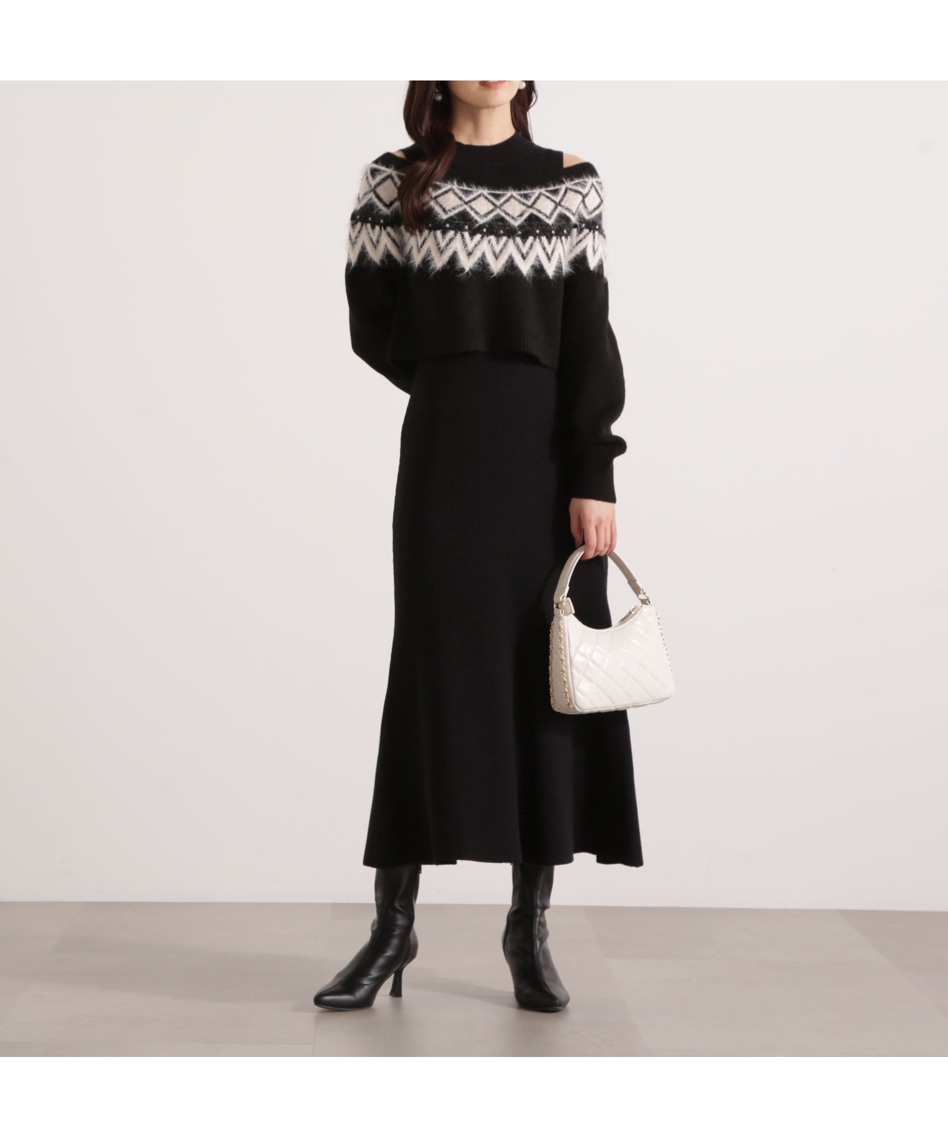 【プロポーション ボディドレッシング/PROPORTION BODY DRESSING】のノルディックニットSETUP ワンピース 25AW インテリア・キッズ・メンズ・レディースファッション・服の通販 founy(ファニー)  ファッション Fashion レディースファッション Fashion for Women ワンピース Dresses 2025年 2025 2025-2026秋冬・A/W Autumn/Winter 2025–26 AW25–26 ウォーム Warm Fabric セットアップ Set-Up, Coordinated Outfit フェザー Feather, Feather Detail エレガント 上品 Elegant ブラック|ID: prp329100004730548 ipo3291000000034171686