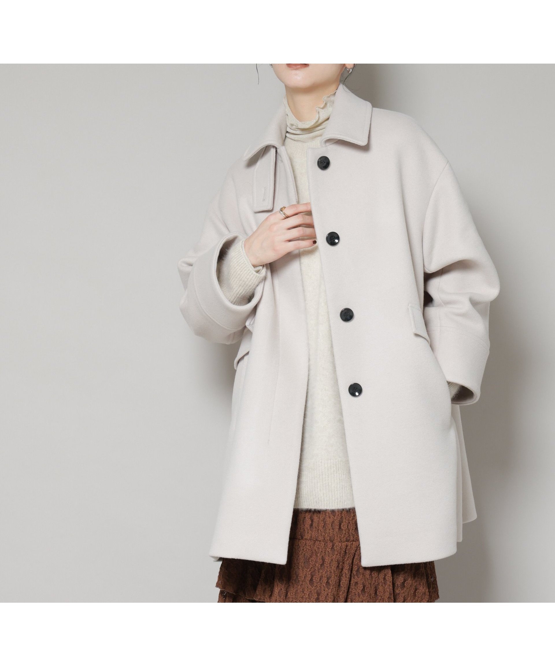 【ナノ ユニバース/nano universe】のWooLoop Aラインステンカラーミドルコート インテリア・キッズ・メンズ・レディースファッション・服の通販 founy(ファニー) ファッション Fashion レディースファッション Fashion for Women アウター Coat / Outerwear Collection コート・ロングコート・ピーコート Long Coats, Peacoats & More スタンド Stand Collar, Upright Stand フラップ Flap, Flap Pocket フロント Front, Front Design ポケット Pocket, Pocket Detail エレガント 上品 Elegant 2025年 2025 2025-2026秋冬・A/W Autumn/Winter 2025–26 AW25–26 ライトベージュ1|ID: prp329100004730578 ipo3291000000034621508