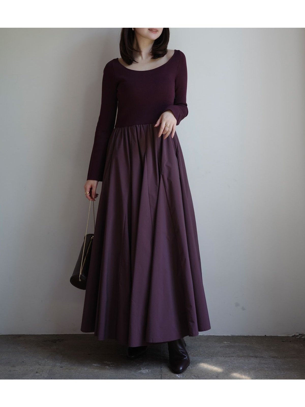 【アニュアンス/anuans】のニットドッキングフレアワンピース インテリア・キッズ・メンズ・レディースファッション・服の通販 founy(ファニー)  ファッション Fashion レディースファッション Fashion for Women ワンピース Dresses ギャザー Gathered, Ruffled タフタ Taffeta, Structured Fabric フィット Fit, Slim Fit フレア Flare, Flared 切替 Switching, Contrast Panel 無地 Plain, Solid Color WINE|ID: prp329100004730588 ipo3291000000034171849