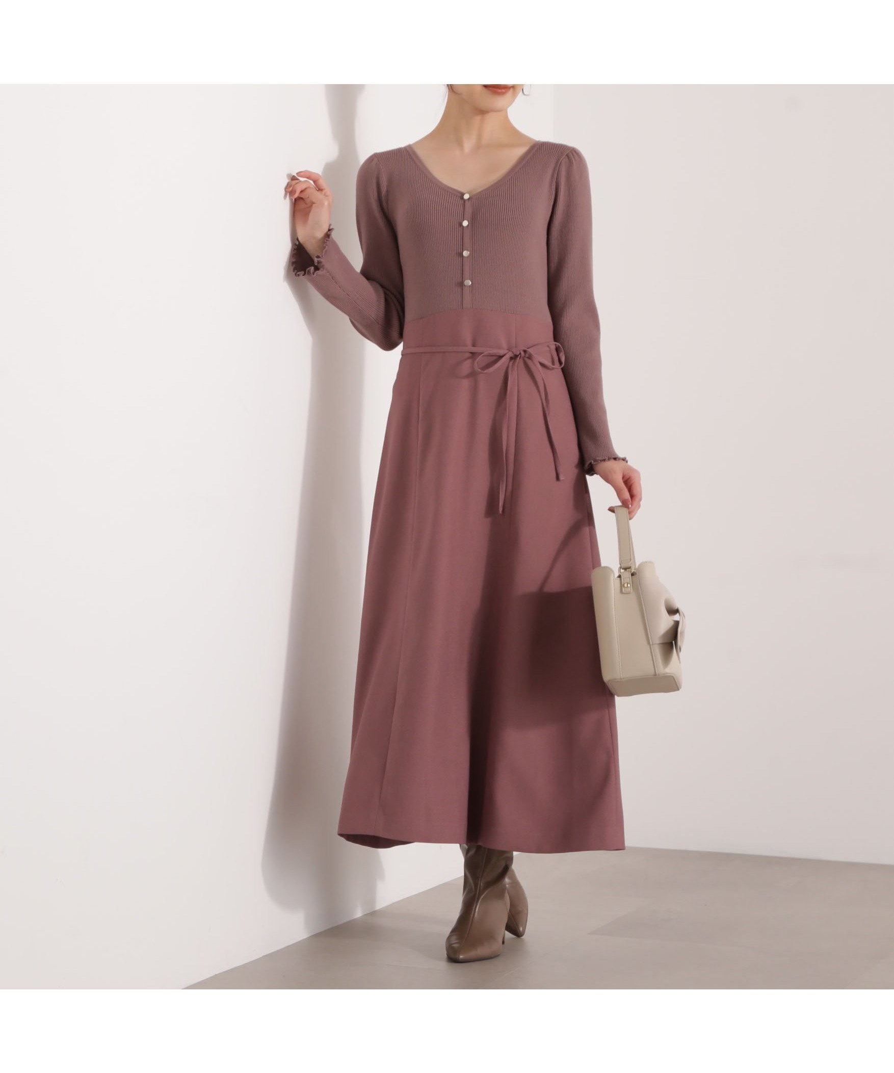 【プロポーション ボディドレッシング/PROPORTION BODY DRESSING】のニットドッキングレディーワンピース 25AW インテリア・キッズ・メンズ・レディースファッション・服の通販 founy(ファニー)  ファッション Fashion レディースファッション Fashion for Women ワンピース Dresses 2025年 2025 2025-2026秋冬・A/W Autumn/Winter 2025–26 AW25–26 フェミニン Feminine, Girly フロント Front, Front Design エレガント 上品 Elegant モカピンク1|ID: prp329100004730639 ipo3291000000034373574