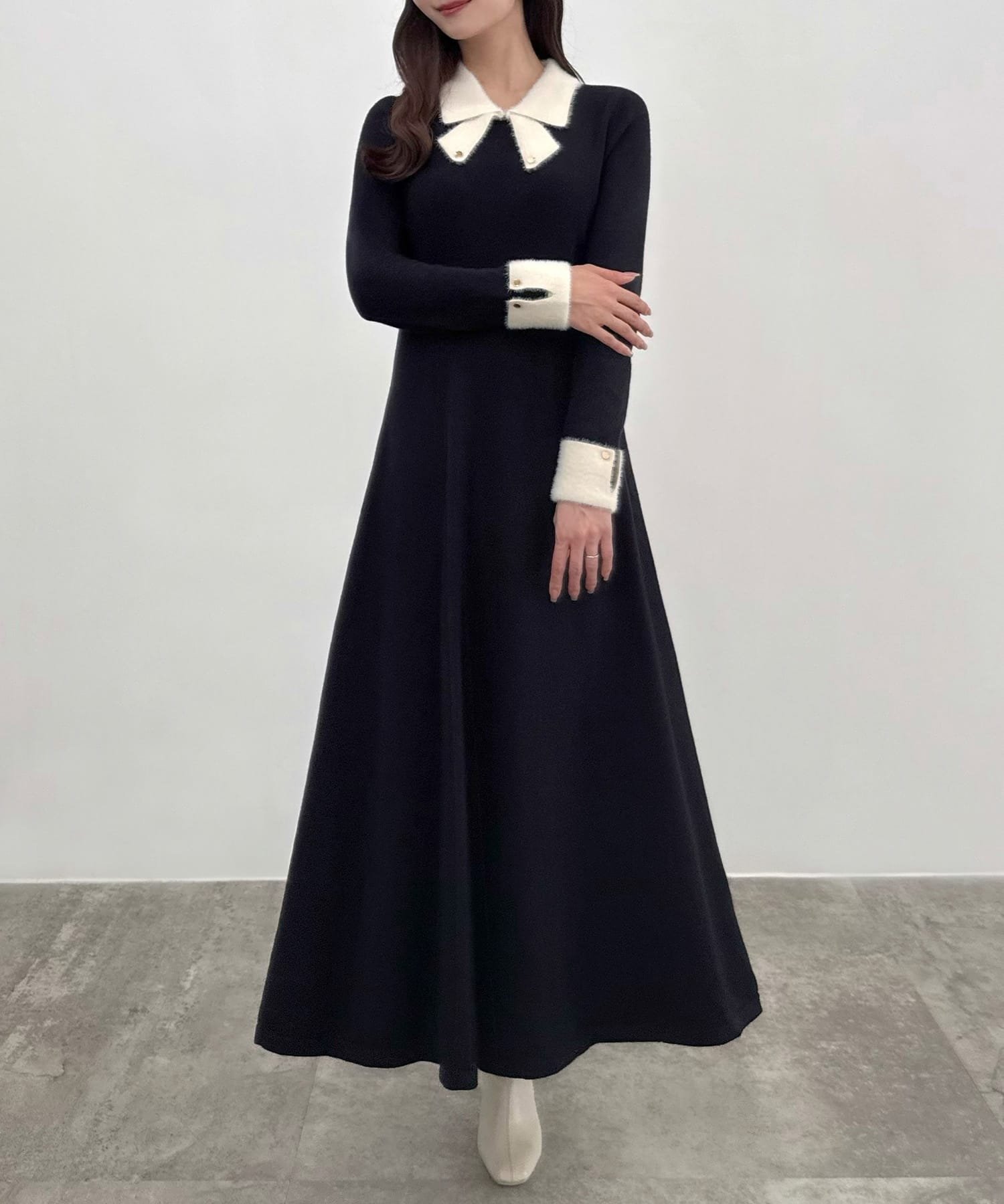 【ジュノア/JUNOAH】のCENEA バイカラーリボンニットワンピース インテリア・キッズ・メンズ・レディースファッション・服の通販 founy(ファニー) 　ファッション　Fashion　レディースファッション　Fashion for Women　ワンピース　Dresses　ニットワンピース　Knit Dresses　ネイビー|ID: prp329100004730705 ipo3291000000034302478