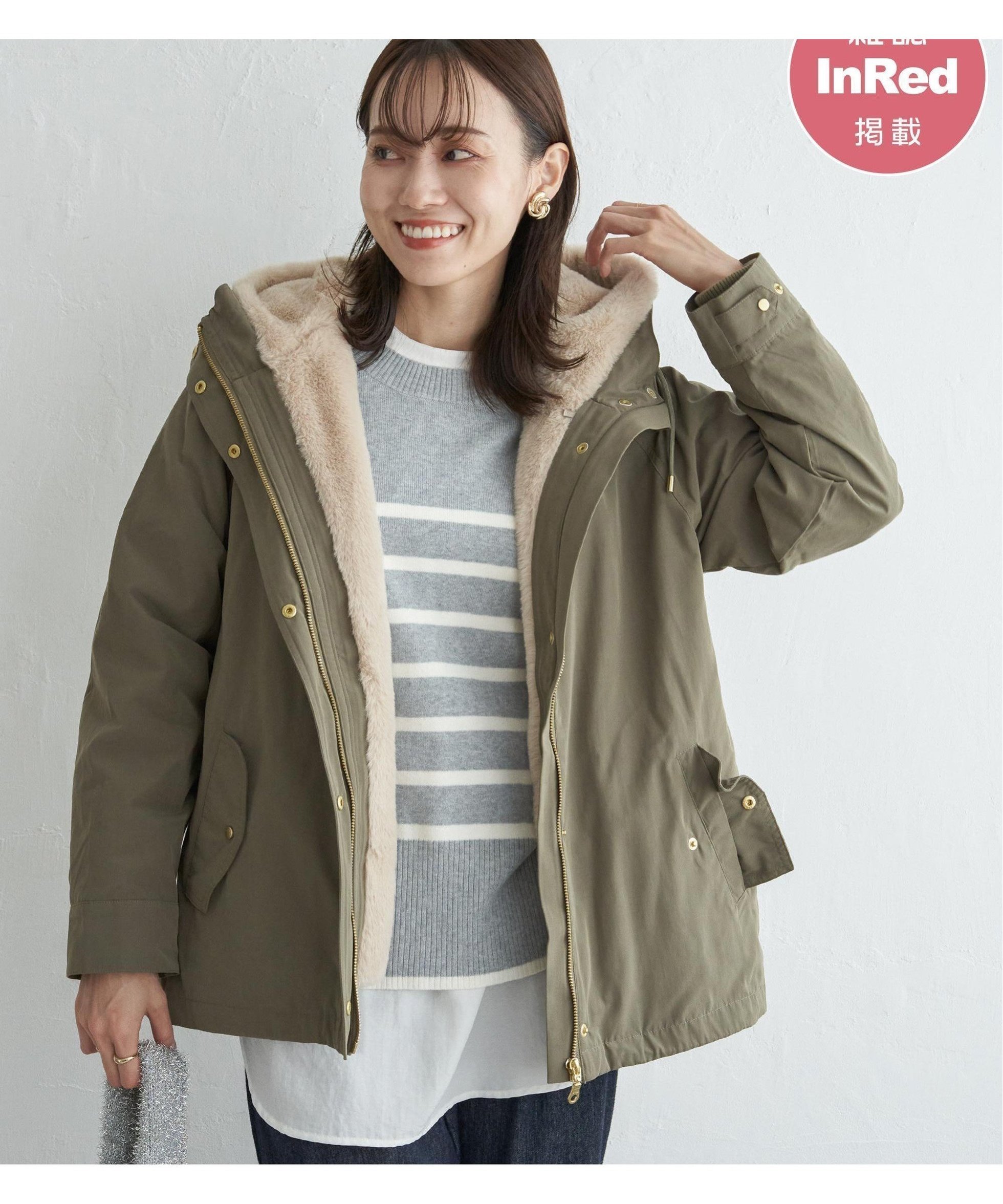【イッカ/ikka】の【雑誌InRed12月号掲載/親子コーデ】ライナー付き3WAYマウンテンパーカー インテリア・キッズ・メンズ・レディースファッション・服の通販 founy(ファニー) 　雑誌掲載アイテム　Magazine Picks & Fashion Features　ファッション雑誌　Fashion Magazines　インレッド　InRed　ファッション　Fashion　レディースファッション　Fashion for Women　トップス・カットソー　Cut & Sew Tops　レディースパーカー・カジュアルフーディー　Casual Hoodies & Sweatshirts　春　Spring　秋　Autumn　12月号　December Issue　スリーブ　Sleeve, Long Sleeve / Short Sleeve　雑誌　Magazine, Fashion Magazine　パターン　Pattern, Design Print　パーカー　Hoodie, Parka　ピーチ　Peach, Soft Touch　フェイクファー　Faux Fur, Imitation Fur　ミドル　Middle Length, Mid Height　ライナー　Liner, Inner Layer　冬　Winter / This Winter　おすすめ　Recommended / Our Picks　カーキ|ID: prp329100004730863 ipo3291000000034244028