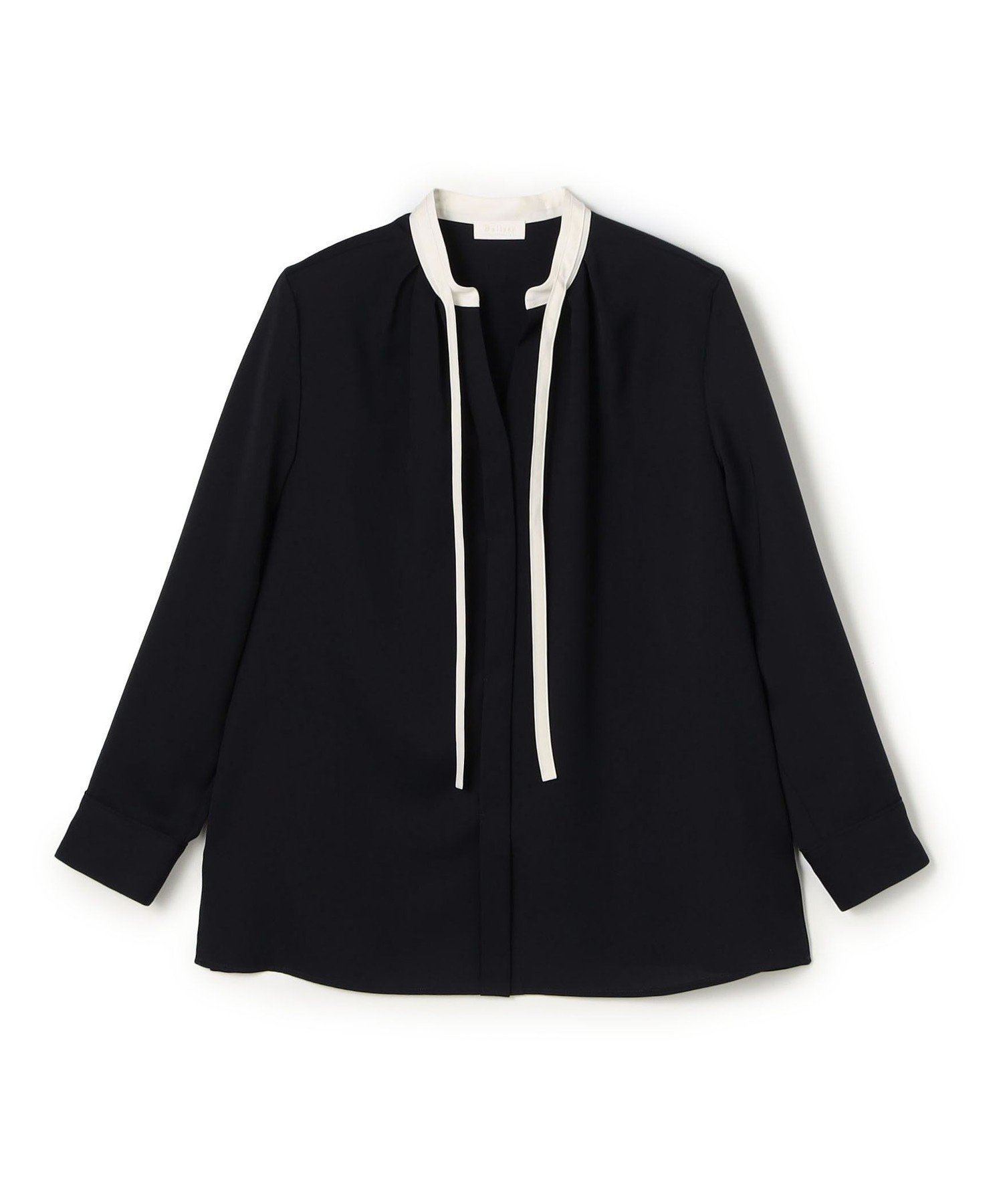 【トゥモローランド/TOMORROWLAND】のスムースサテン ストリングネックブラウス インテリア・キッズ・メンズ・レディースファッション・服の通販 founy(ファニー) 　ファッション　Fashion　レディースファッション　Fashion for Women　トップス・カットソー　Cut & Sew Tops　シャツ・ブラウス・オフィスカジュアル　Elegant Blouses & Button-Ups　おすすめ　Recommended / Our Picks　インナー　Innerwear　カーディガン　Cardigan, Knitwear　サテン　Satin, Glossy Fabric　ジャケット　Jacket, Outerwear　ストレート　Straight, Straight Cut　スリーブ　Sleeve, Long Sleeve / Short Sleeve　ビジネス 仕事 通勤　Business / Work / Commuting　リボン　Ribbon, Bow　69 ネイビー|ID: prp329100004730979 ipo3291000000035049975