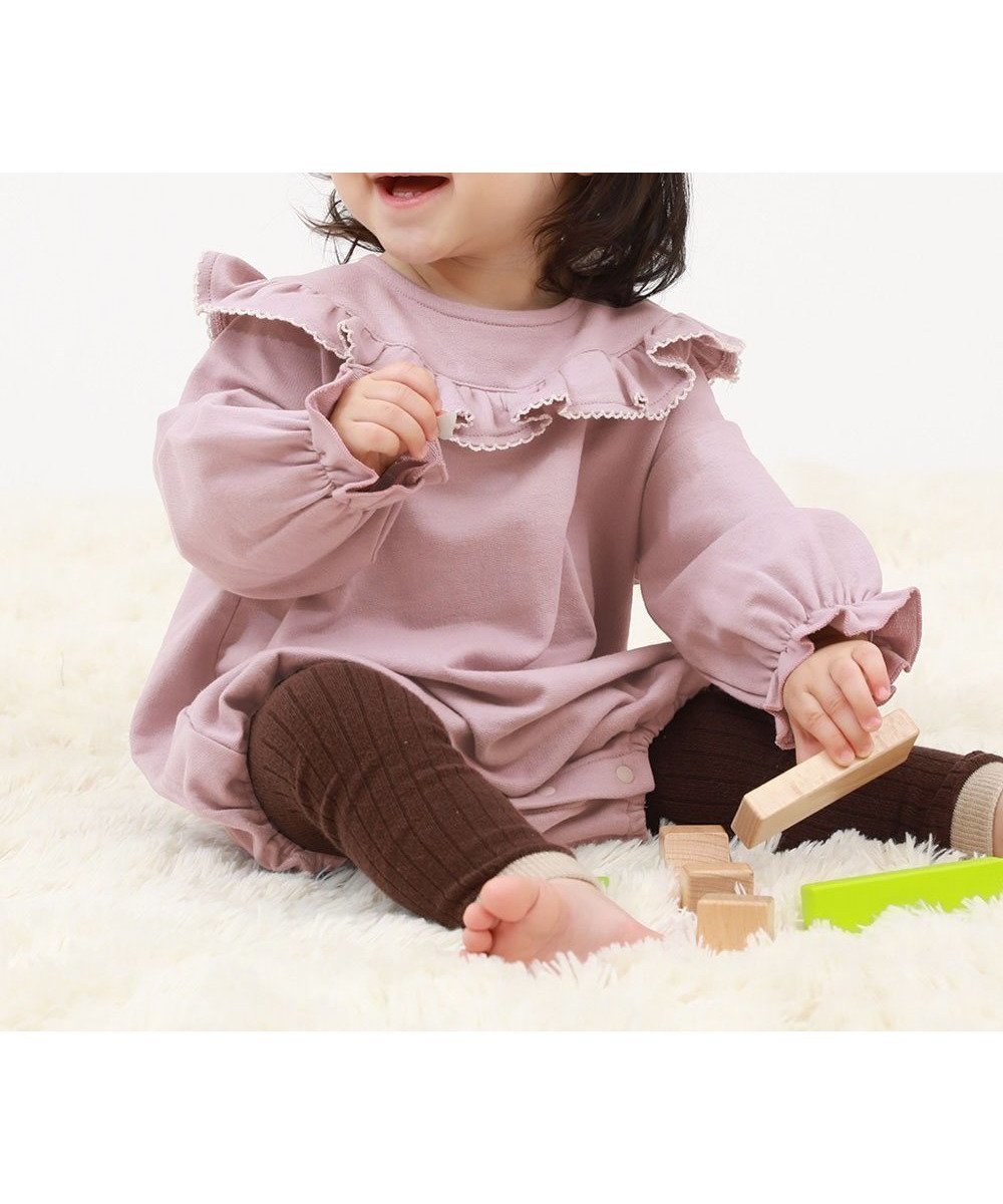 【デビロック/devirock / KIDS】の綿100% フリル スウェットロンパース ロンパース 出産祝い 25AW インテリア・キッズ・メンズ・レディースファッション・服の通販 founy(ファニー) 　ファッション　Fashion　キッズファッション　Fashion for Kids　2025年　2025　2025-2026秋冬・A/W　Autumn/Winter 2025–26 AW25–26　スウェット / スエット　Sweatshirt, Sweatwear　フリル　Frill, Ruffle　ロンパース　Romper, Jumpsuit　Gラベンダー|ID: prp329100004730988 ipo3291000000034624590
