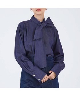 【カリテ/qualite】のデニムボウタイブラウス 人気、トレンドファッション・服の通販 founy(ファニー) ファッション Fashion レディースファッション Fashion for Women トップス・カットソー Cut & Sew Tops シャツ・ブラウス・オフィスカジュアル Elegant Blouses & Button-Ups ストレート Straight, Straight Cut デニム Denim, Jeans Material フェミニン Feminine, Girly ワイド Wide, Wide Fit エレガント 上品 Elegant |ID:prp329100004731180