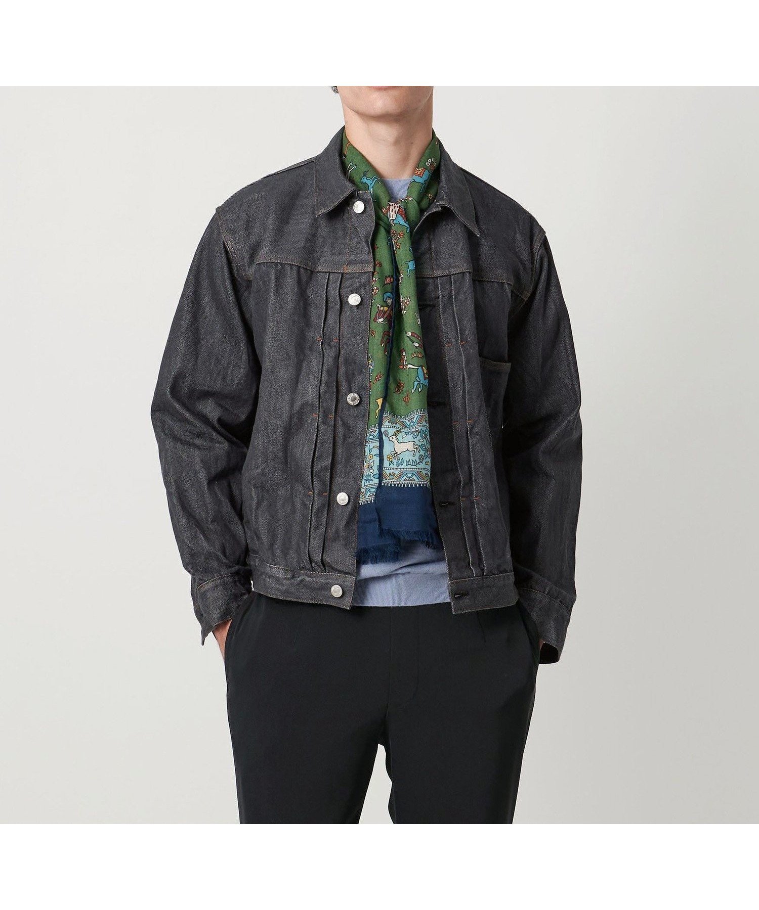 【ユナイテッドアローズ/UNITED ARROWS / MEN】のシオタ スビンコットン デニム トラッカージャケット「SLOW 」 インテリア・キッズ・メンズ・レディースファッション・服の通販 founy(ファニー) 　ファッション　Fashion　メンズファッション　Fashion for Men　インナー　Innerwear　ヴィンテージ　Vintage Style　セットアップ　Set-Up, Coordinated Outfit　デニム　Denim, Jeans Material　フロント　Front, Front Design　モチーフ　Motif, Design Theme　ヨーク　Yoke, Yoke Design　エレガント 上品　Elegant　DK.GRAY|ID: prp329100004731217 ipo3291000000034174263