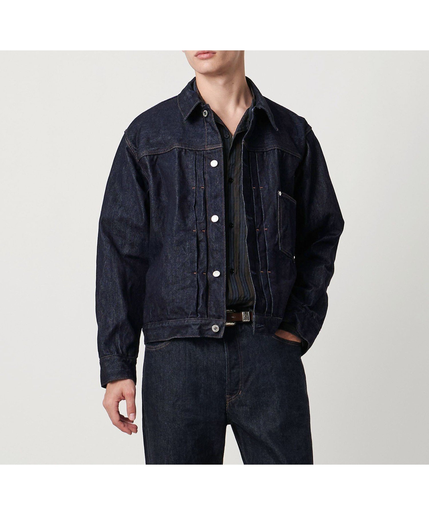 【ユナイテッドアローズ/UNITED ARROWS / MEN】のシオタ スビンコットン デニム トラッカージャケット「SLOW 」 インテリア・キッズ・メンズ・レディースファッション・服の通販 founy(ファニー) 　ファッション　Fashion　メンズファッション　Fashion for Men　インナー　Innerwear　ヴィンテージ　Vintage Style　セットアップ　Set-Up, Coordinated Outfit　デニム　Denim, Jeans Material　フロント　Front, Front Design　モチーフ　Motif, Design Theme　ヨーク　Yoke, Yoke Design　エレガント 上品　Elegant　NAVY|ID: prp329100004731217 ipo3291000000034174264