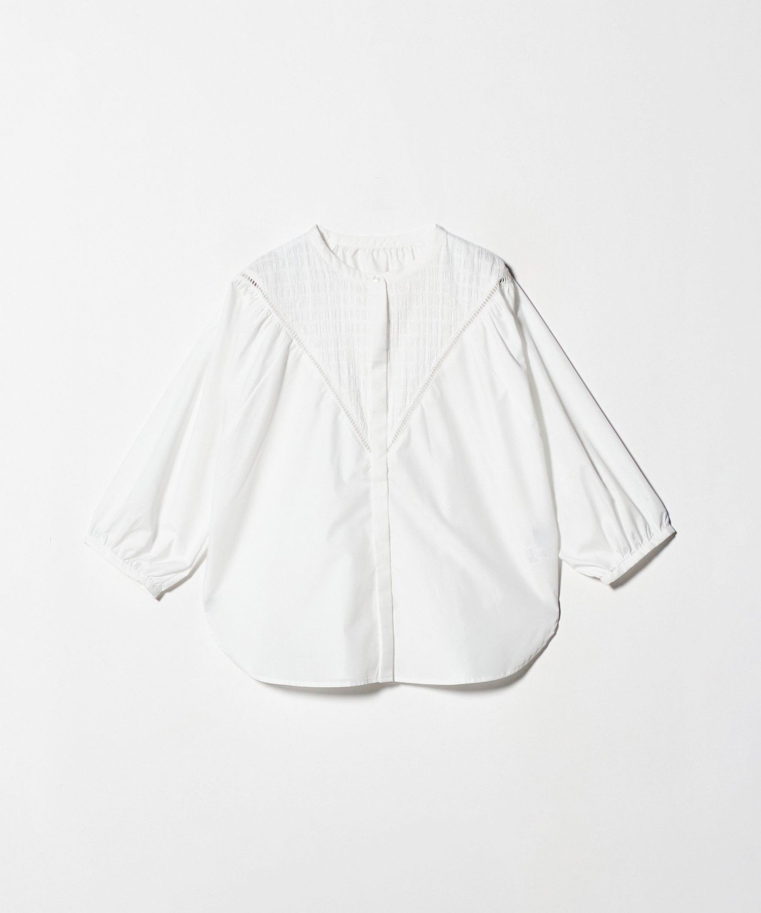 【ユナイテッドアローズ/UNITED ARROWS】のジャガード ブザム バンドカラーシャツ A DAY IN THE LIFE インテリア・キッズ・メンズ・レディースファッション・服の通販 founy(ファニー) 　ファッション　Fashion　レディースファッション　Fashion for Women　トップス・カットソー　Cut & Sew Tops　シャツ・ブラウス・オフィスカジュアル　Elegant Blouses & Button-Ups　ギャザー　Gathered, Ruffled　クラシカル　Classical, Vintage-Inspired　クラシック　Classic, Timeless Style　デニム　Denim, Jeans Material　トレンド　Trend, Trending Now　定番　Standard, Basic Item　バランス　Balance, Style Balance　フロント　Front, Front Design　無地　Plain, Solid Color　レース　Lace, Lace Fabric　ロング　Long, Long-Length　アウトレット　Outlet / Clearance　ビジネス 仕事 通勤　Business / Work / Commuting　WHITE|ID: prp329100004731301 ipo3291000000034268271