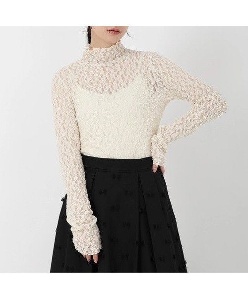 【ストロベリーフィールズ/STRAWBERRY FIELDS】のシュリンクレースハイネックプルオーバー インテリア・キッズ・メンズ・レディースファッション・服の通販 founy(ファニー) 　ファッション　Fashion　レディースファッション　Fashion for Women　トップス・カットソー　Cut & Sew Tops　カジュアルプルオーバー・ニットトップス　Pullovers & Knit Tops / Casual Pullovers　オフベージュ2|ID: prp329100004731340 ipo3291000000034520076