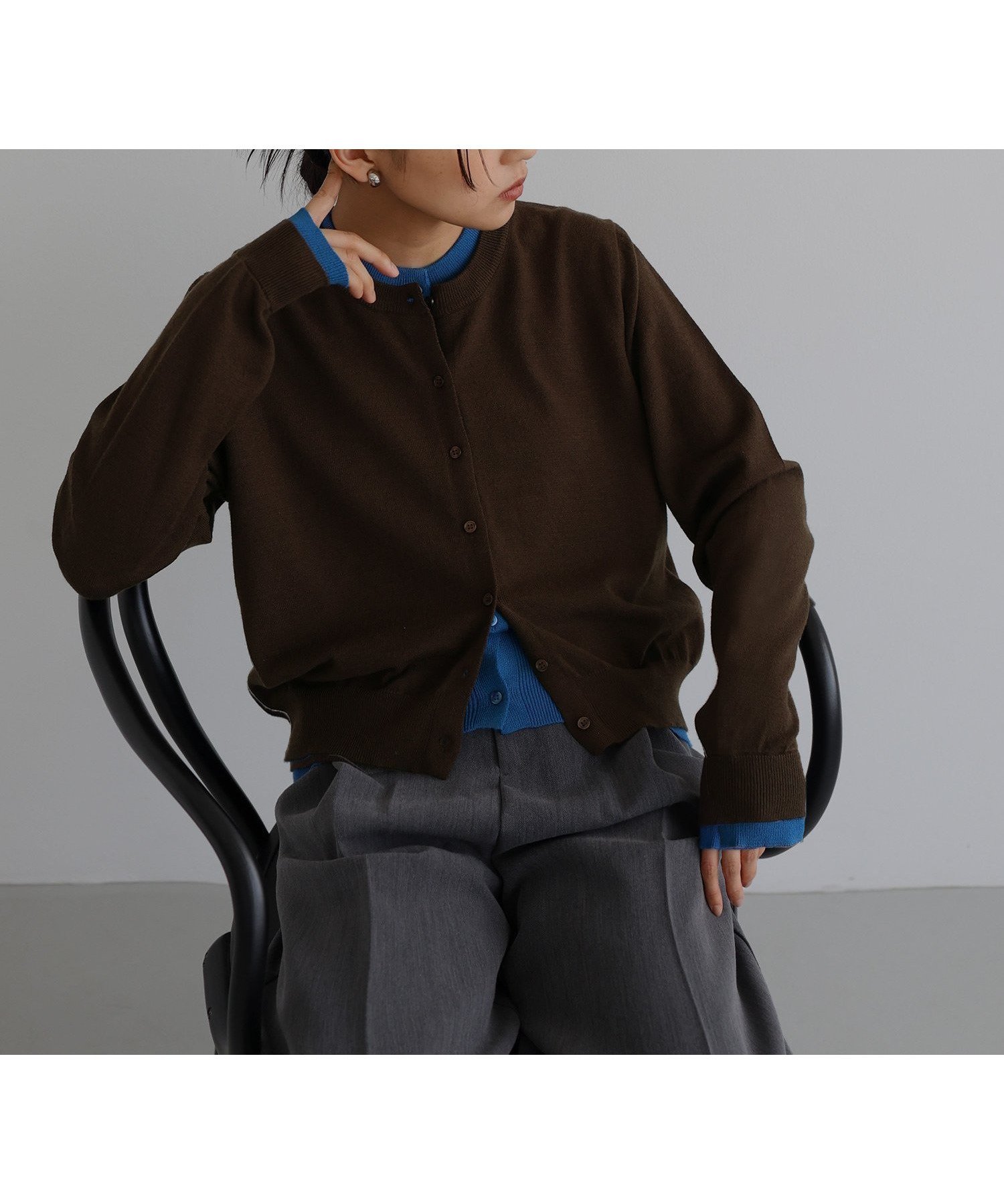 【ヘラム/hellam】のレイヤード配色ニットカーディガン インテリア・キッズ・メンズ・レディースファッション・服の通販 founy(ファニー) 　ファッション　Fashion　レディースファッション　Fashion for Women　トップス・カットソー　Cut & Sew Tops　ニット　Knit Tops & Sweaters　カーディガン・羽織り　Layered Style Cardigans　カーディガン　Cardigan, Knitwear　ブラウン|ID: prp329100004731342 ipo3291000000034789216