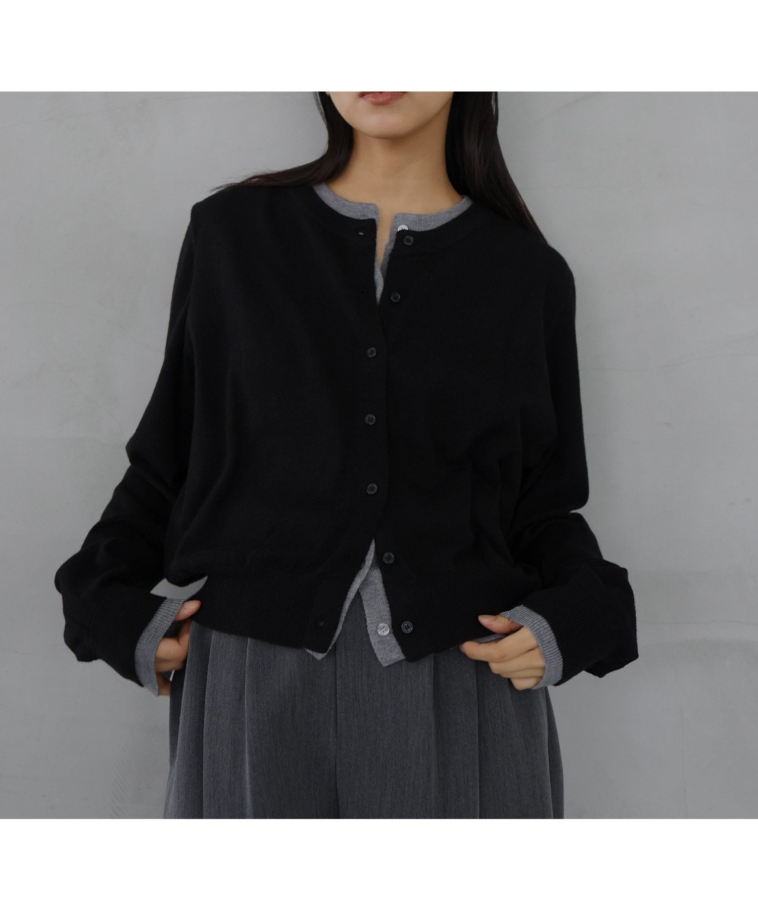 【ヘラム/hellam】のレイヤード配色ニットカーディガン インテリア・キッズ・メンズ・レディースファッション・服の通販 founy(ファニー) 　ファッション　Fashion　レディースファッション　Fashion for Women　トップス・カットソー　Cut & Sew Tops　ニット　Knit Tops & Sweaters　カーディガン・羽織り　Layered Style Cardigans　カーディガン　Cardigan, Knitwear　ブラック|ID: prp329100004731342 ipo3291000000034789217