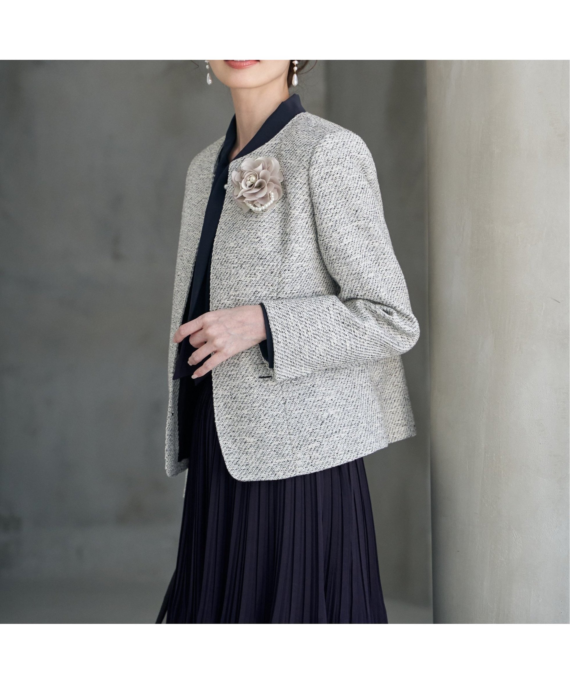 【イッカ/ikka】の【フォーマル対応】ファンシーツイードジャケット インテリア・キッズ・メンズ・レディースファッション・服の通販 founy(ファニー) 　ファッション　Fashion　レディースファッション　Fashion for Women　アウター　Coat / Outerwear Collection　レディースジャケット・軽アウター　Jackets　おすすめ　Recommended / Our Picks　シンプル　Simple, Minimal　セレモニー　Ceremony　ツイード　Twill, Twill Weave　フォーマル　Formal, Dressy　ポケット　Pocket, Pocket Detail　ラウンド　Round, Round Neck　エレガント 上品　Elegant　オフホワイト|ID: prp329100004731481 ipo3291000000035196022