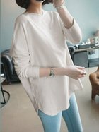 【スレンダー/SLENDER】のラウンドスリット入りロングTシャツ 長袖 重ね着 レイヤード グレージュ|ID: prp329100004731824 ipo3291000000034179079