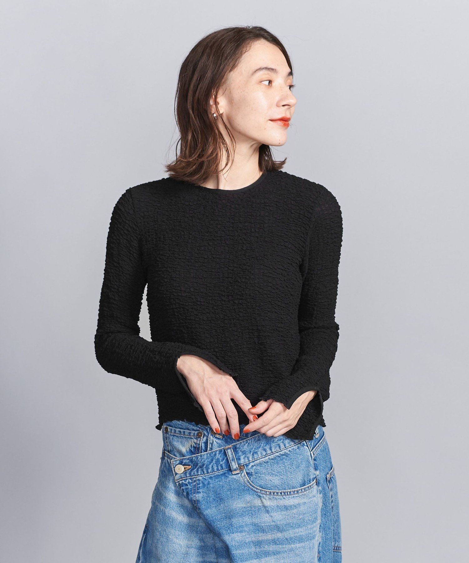 【ユナイテッドアローズ/UNITED ARROWS】のシャーリング プルオーバーカットソー インテリア・キッズ・メンズ・レディースファッション・服の通販 founy(ファニー) 　ファッション　Fashion　レディースファッション　Fashion for Women　トップス・カットソー　Cut & Sew Tops　カジュアルプルオーバー・ニットトップス　Pullovers & Knit Tops / Casual Pullovers　カットソー・ベーシックTシャツ　Cut-and-Sewn Tops / Stretch Tees & Basics　インナー　Innerwear　コンパクト　Compact, Small Size　シャーリング　Shirring, Ruched　ジャケット　Jacket, Outerwear　スリット　Slit, Slit Detail　デニム　Denim, Jeans Material　パイピング　Piping, Trim Design　フェミニン　Feminine, Girly　ミックス　Mix, Mixed Style　ワンポイント　One Point, Statement Accent　アウトレット　Outlet / Clearance　おすすめ　Recommended / Our Picks　セレモニー　Ceremony　BLACK|ID: prp329100004731854 ipo3291000000034233677