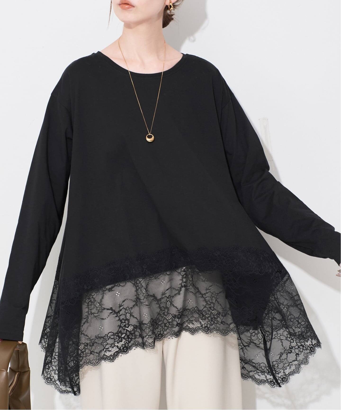 【スローブ イエナ/SLOBE IENA】のレースコンビカットソー インテリア・キッズ・メンズ・レディースファッション・服の通販 founy(ファニー) 　ファッション　Fashion　レディースファッション　Fashion for Women　トップス・カットソー　Cut & Sew Tops　カットソー・ベーシックTシャツ　Cut-and-Sewn Tops / Stretch Tees & Basics　2025年　2025　2025-2026秋冬・A/W　Autumn/Winter 2025–26 AW25–26　おすすめ　Recommended / Our Picks　カットソー　Cut and Sewn Top　ジャケット　Jacket, Outerwear　ベーシック　Basic, Essential　ラグジュアリー　Luxury, Elegant　レース　Lace, Lace Fabric　エレガント 上品　Elegant　ブラック|ID: prp329100004731857 ipo3291000000034179345