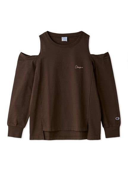 【フレイ アイディー/FRAY I.D】のChampion】オフショルロングTシャツ インテリア・キッズ・メンズ・レディースファッション・服の通販 founy(ファニー) 　ファッション　Fashion　レディースファッション　Fashion for Women　トップス・カットソー　Cut & Sew Tops　シャツ・ブラウス・オフィスカジュアル　Elegant Blouses & Button-Ups　ロングTシャツ・Tシャツ　Longline T-Shirts & Tees　春　Spring　カッティング　Cutting Detail　スタイリッシュ　Stylish, Fashionable　スポーティ　Sporty, Casual Athletic　スマート　Smart, Elegant　デニム　Denim, Jeans Material　バランス　Balance, Style Balance　フェミニン　Feminine, Girly　フロント　Front, Front Design　ボトム　Bottoms, Lower Wear　S/S・春夏　SS, Spring/Summer, Warm Season　夏　Summer　BRW[058]|ID: prp329100004731935 ipo3291000000034180029