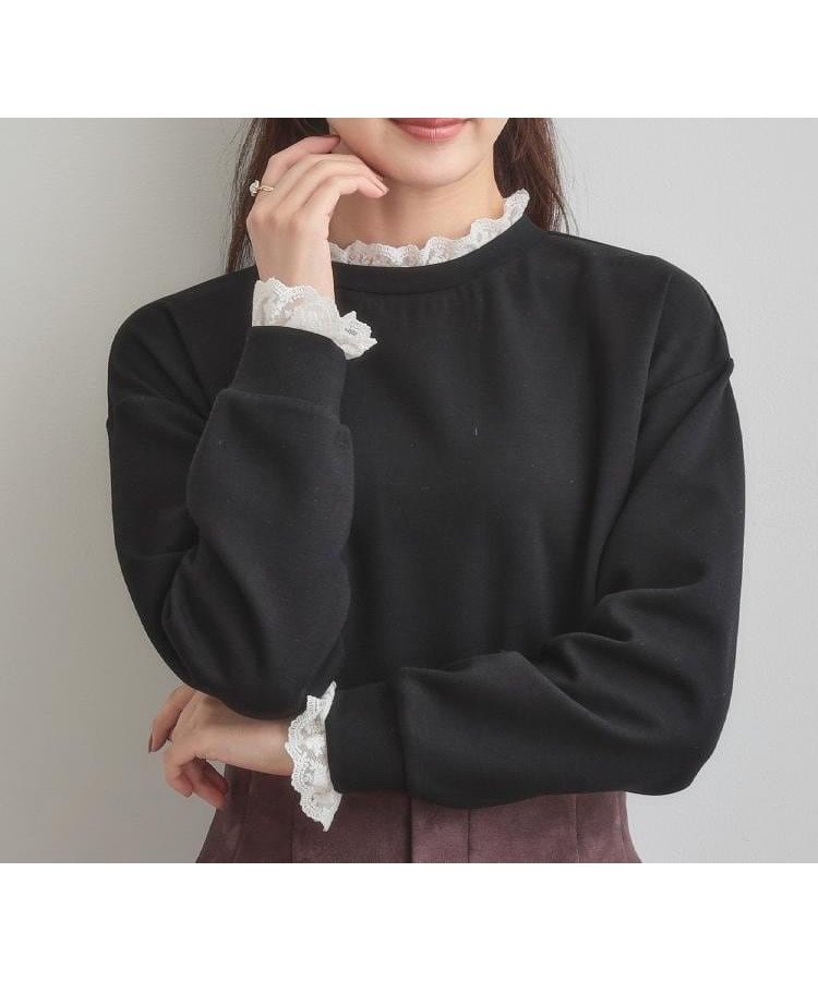 【クチュール ブローチ/Couture Brooch】の【大人可愛い・きれいめ】フリルデザインダンボールプルオーバー インテリア・キッズ・メンズ・レディースファッション・服の通販 founy(ファニー) 　ファッション　Fashion　レディースファッション　Fashion for Women　トップス・カットソー　Cut & Sew Tops　カジュアルプルオーバー・ニットトップス　Pullovers & Knit Tops / Casual Pullovers　2025年　2025　2025-2026秋冬・A/W　Autumn/Winter 2025–26 AW25–26　カットソー　Cut and Sewn Top　ストレッチ　Stretch, Stretchy Fabric　スマート　Smart, Elegant　フェミニン　Feminine, Girly　レース　Lace, Lace Fabric　エレガント 上品　Elegant　春　Spring　秋　Autumn　ブラック|ID: prp329100004731960 ipo3291000000034243966