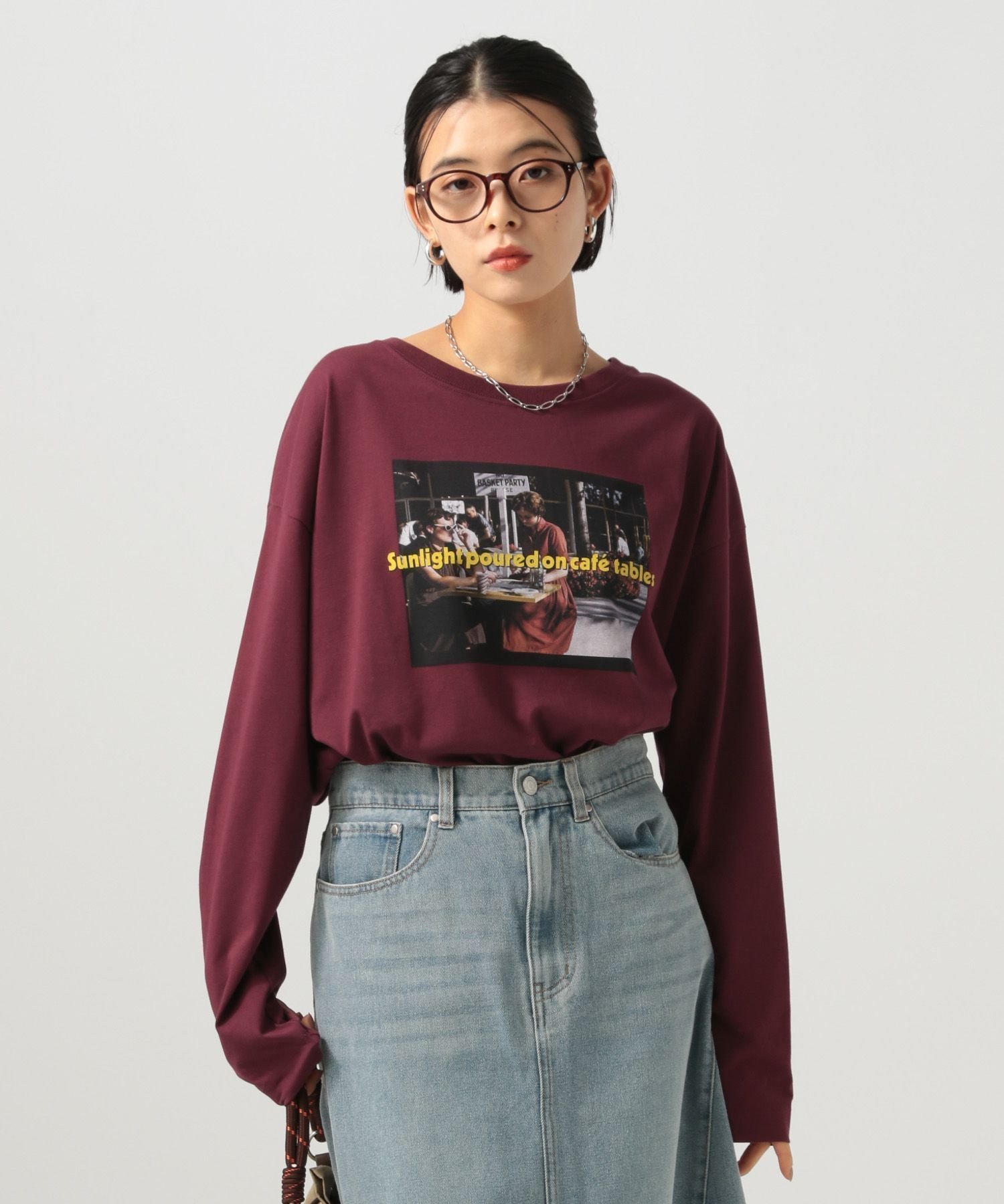 【ベイフロー/BAYFLOW】のシワになりにくい フォトプリントワイドロングスリーブT インテリア・キッズ・メンズ・レディースファッション・服の通販 founy(ファニー) 　ファッション　Fashion　レディースファッション　Fashion for Women　おすすめ　Recommended / Our Picks　インナー　Innerwear　カットソー　Cut and Sewn Top　ジャケット　Jacket, Outerwear　スリット　Slit, Slit Detail　プリント　Print, Printed Pattern　ヨーク　Yoke, Yoke Design　人気　Popular, Best Seller　半袖　Short Sleeve, Half Sleeve　長袖　Long Sleeve, Full Sleeve　ボルドー38|ID: prp329100004731973 ipo3291000000034402856