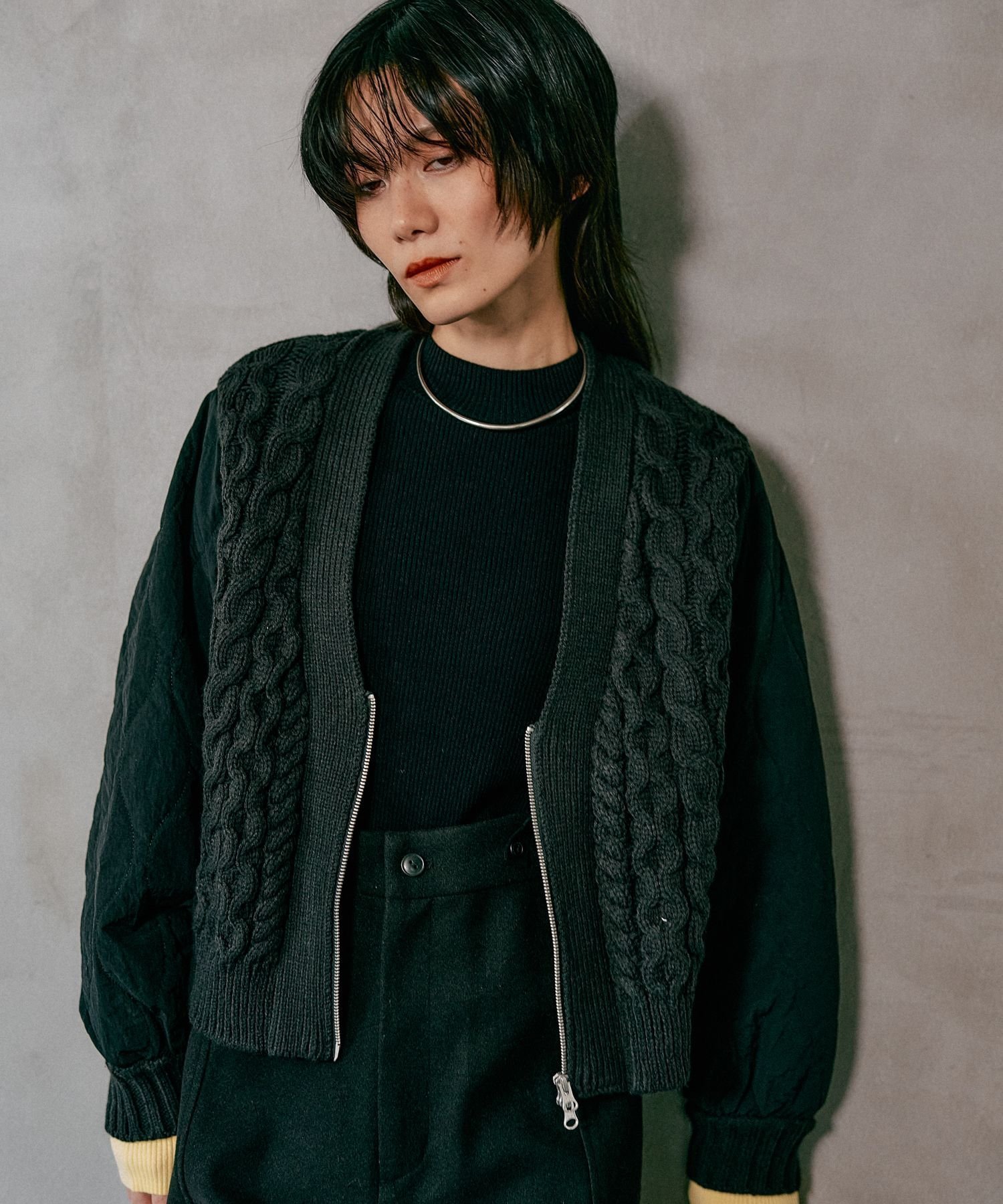 【レプシィム ローリーズファーム/LEPSIM LOWRYS FARM】の3.5ゲージキルトコンビZIPカーディガン インテリア・キッズ・メンズ・レディースファッション・服の通販 founy(ファニー) ファッション Fashion レディースファッション Fashion for Women トップス・カットソー Cut & Sew Tops カーディガン・羽織り Layered Style Cardigans おすすめ Recommended / Our Picks カーディガン Cardigan, Knitwear キルト Quilt, Quilted Fabric チェック Check, Plaid, Tartan デニム Denim, Jeans Material トレンド Trend, Trending Now バランス Balance, Style Balance ロング Long, Long-Length チャコール×ブラック18|ID: prp329100004732016 ipo3291000000034986922