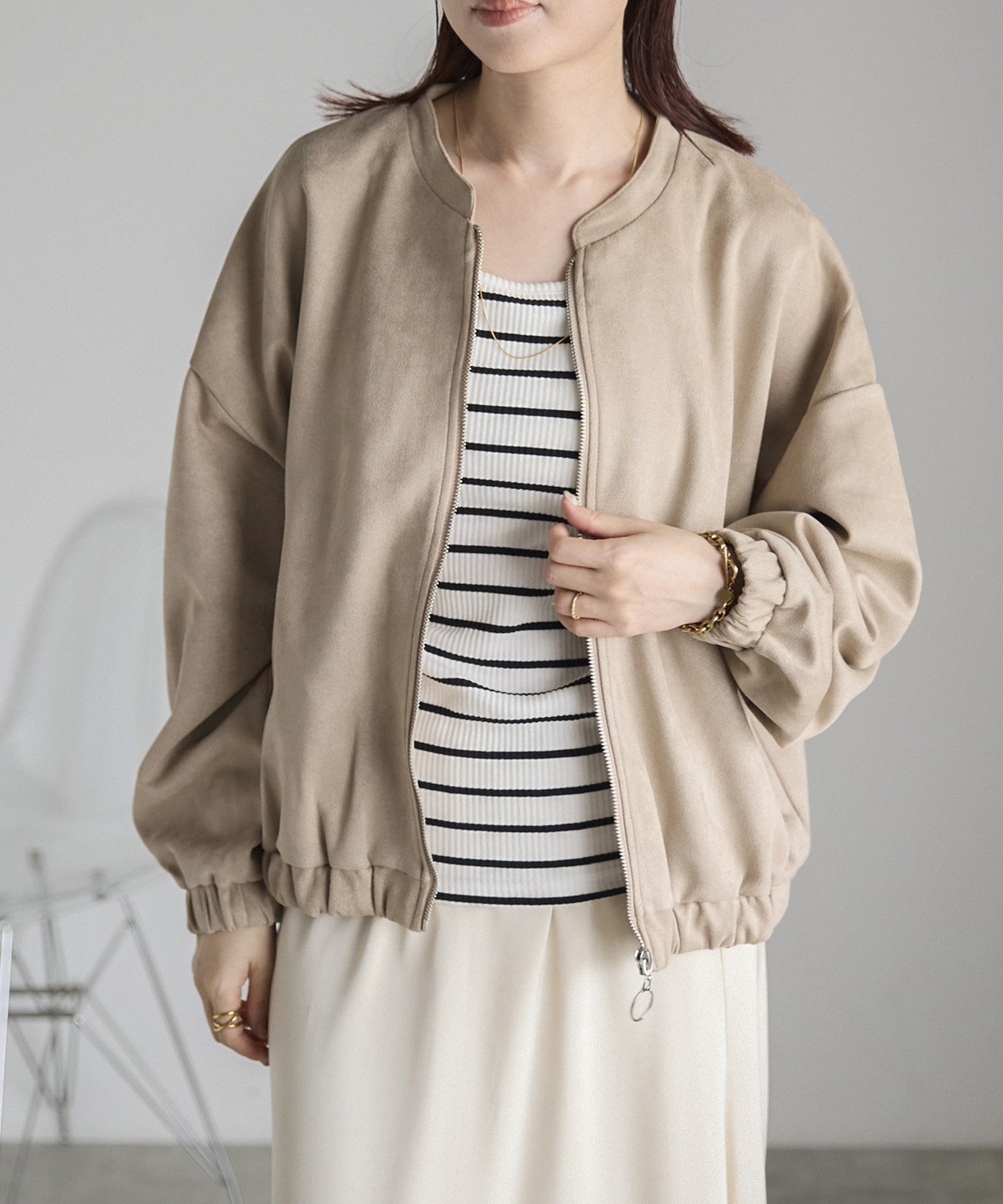 【リラクロ/relaclo】のmitis/フェイクスウェードジップアップブルゾン インテリア・キッズ・メンズ・レディースファッション・服の通販 founy(ファニー)  ファッション Fashion レディースファッション Fashion for Women アウター Coat / Outerwear Collection ブルゾンジャケット・スポーティアウター Blouson Jackets インナー Innerwear ハイネック High Neck, Mock Neck バランス Balance, Style Balance ブルゾン Blouson, Bomber Jacket ボトム Bottoms, Lower Wear グレージュ|ID: prp329100004732298 ipo3291000000034382034