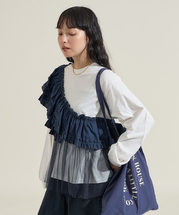 【フリークスストア/FREAK'S STORE】のフリルチュール ドッキングロンT 25AW インテリア・キッズ・メンズ・レディースファッション・服の通販 founy(ファニー) 　ファッション　Fashion　レディースファッション　Fashion for Women　トップス・カットソー　Cut & Sew Tops　ロングTシャツ・Tシャツ　Longline T-Shirts & Tees　2025年　2025　2025-2026秋冬・A/W　Autumn/Winter 2025–26 AW25–26　冬　Winter / This Winter　アシンメトリー　Asymmetrical Style　チュール　Tulip, Tulip Motif　トレンド　Trend, Trending Now　フェミニン　Feminine, Girly　フリル　Frill, Ruffle　今季　This Season, Current Season　A/W・秋冬　Autumn/Winter　ネイビー|ID: prp329100004732333 ipo3291000000035070247