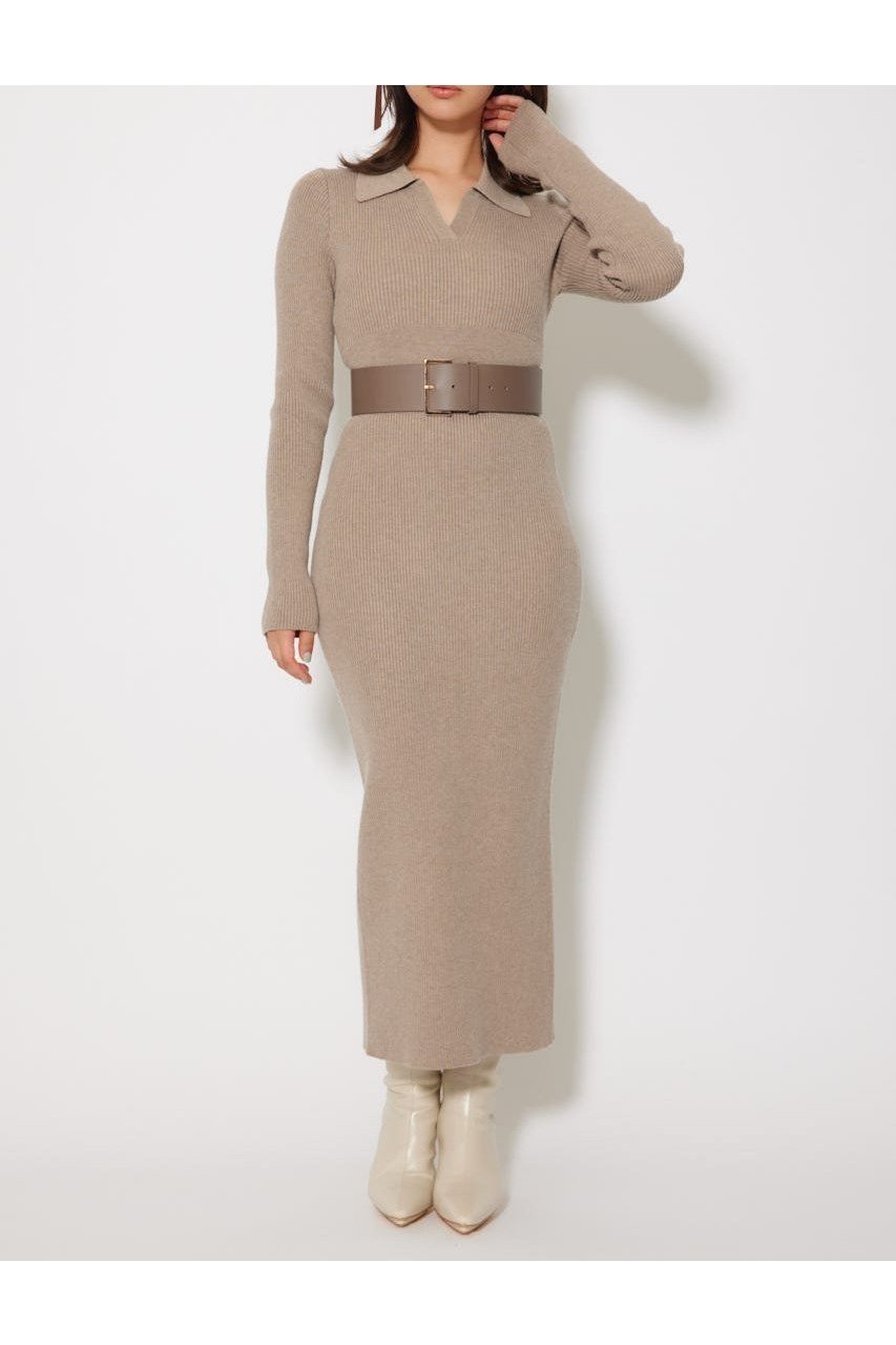 【リエンダ/rienda】のスキッパーニットワンピース インテリア・キッズ・メンズ・レディースファッション・服の通販 founy(ファニー) 　ファッション　Fashion　レディースファッション　Fashion for Women　ワンピース　Dresses　ニットワンピース　Knit Dresses　おすすめ　Recommended / Our Picks　キャップ　Cap, Baseball Cap　シンプル　Simple, Minimal　スキッパー　Skipper, Open Collar　スニーカー　Sneakers, Trainers　ダウン　Down, Puffer　デコルテ　Décolleté, Neckline　フィット　Fit, Slim Fit　再入荷　Restock / Back in Stock　BEG|ID: prp329100004732435 ipo3291000000034924583