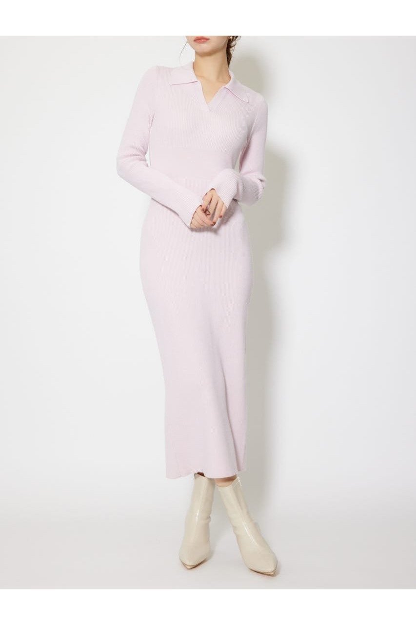 【リエンダ/rienda】のスキッパーニットワンピース インテリア・キッズ・メンズ・レディースファッション・服の通販 founy(ファニー) 　ファッション　Fashion　レディースファッション　Fashion for Women　ワンピース　Dresses　ニットワンピース　Knit Dresses　おすすめ　Recommended / Our Picks　キャップ　Cap, Baseball Cap　シンプル　Simple, Minimal　スキッパー　Skipper, Open Collar　スニーカー　Sneakers, Trainers　ダウン　Down, Puffer　デコルテ　Décolleté, Neckline　フィット　Fit, Slim Fit　再入荷　Restock / Back in Stock　L/PNK1|ID: prp329100004732435 ipo3291000000034924584