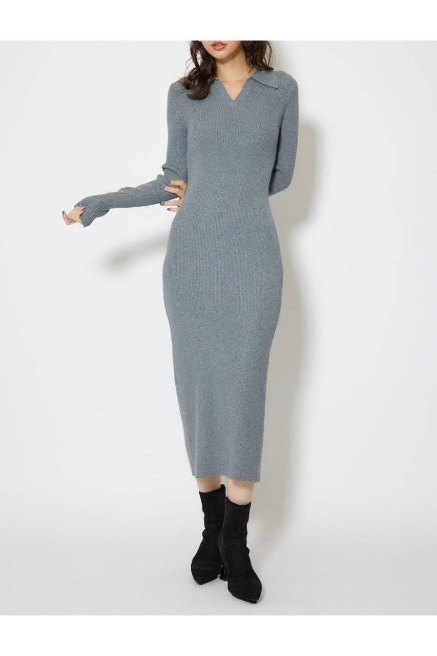 【リエンダ/rienda】のスキッパーニットワンピース インテリア・キッズ・メンズ・レディースファッション・服の通販 founy(ファニー) 　ファッション　Fashion　レディースファッション　Fashion for Women　ワンピース　Dresses　ニットワンピース　Knit Dresses　おすすめ　Recommended / Our Picks　キャップ　Cap, Baseball Cap　シンプル　Simple, Minimal　スキッパー　Skipper, Open Collar　スニーカー　Sneakers, Trainers　ダウン　Down, Puffer　デコルテ　Décolleté, Neckline　フィット　Fit, Slim Fit　再入荷　Restock / Back in Stock　GRY|ID: prp329100004732435 ipo3291000000034924586