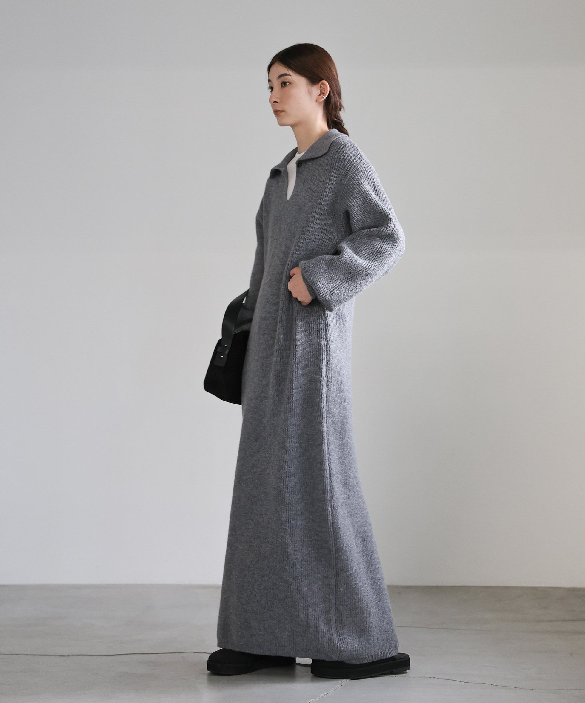 【セレクトモカ/SELECT MOCA】のポロカラーニットワンピース インテリア・キッズ・メンズ・レディースファッション・服の通販 founy(ファニー) 　ファッション　Fashion　レディースファッション　Fashion for Women　ワンピース　Dresses　ニットワンピース　Knit Dresses　洗える　Machine Washable　A/W・秋冬　Autumn/Winter　グレー-900|ID: prp329100004732464 ipo3291000000034183433