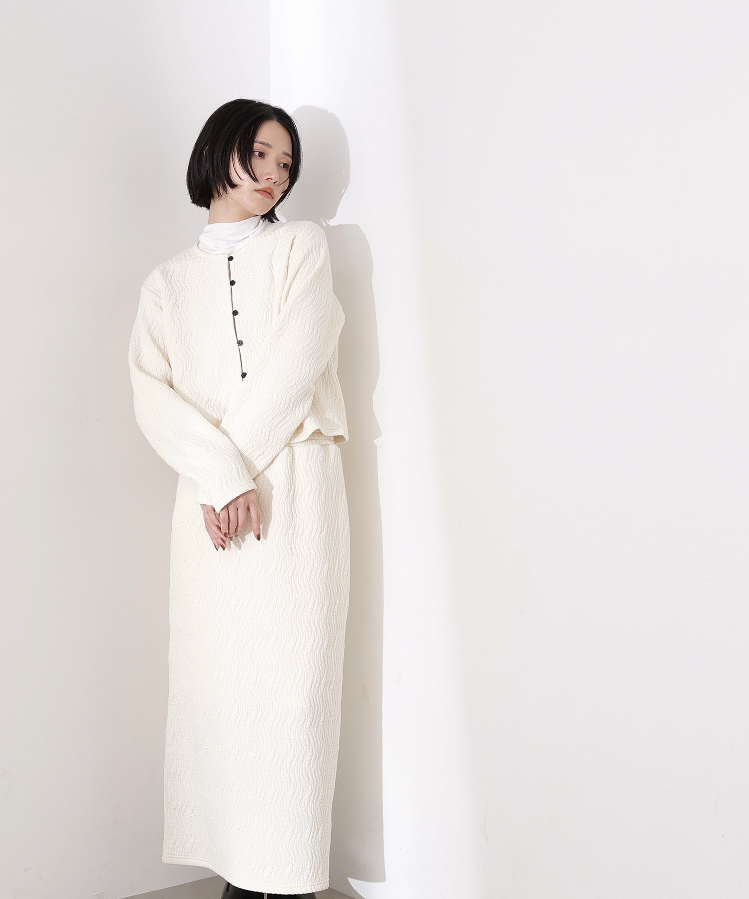 【エヌ ナチュラルビューティーベーシック/N.Natural Beauty basic】のフクレジャガードセットアップ インテリア・キッズ・メンズ・レディースファッション・服の通販 founy(ファニー) 　ファッション　Fashion　レディースファッション　Fashion for Women　セットアップ　Matching Sets　カットソー　Cut and Sewn Top　カーディガン　Cardigan, Knitwear　セットアップ　Set-Up, Coordinated Outfit　ビジネス 仕事 通勤　Business / Work / Commuting　オフホワイト1|ID: prp329100004732481 ipo3291000000034183504