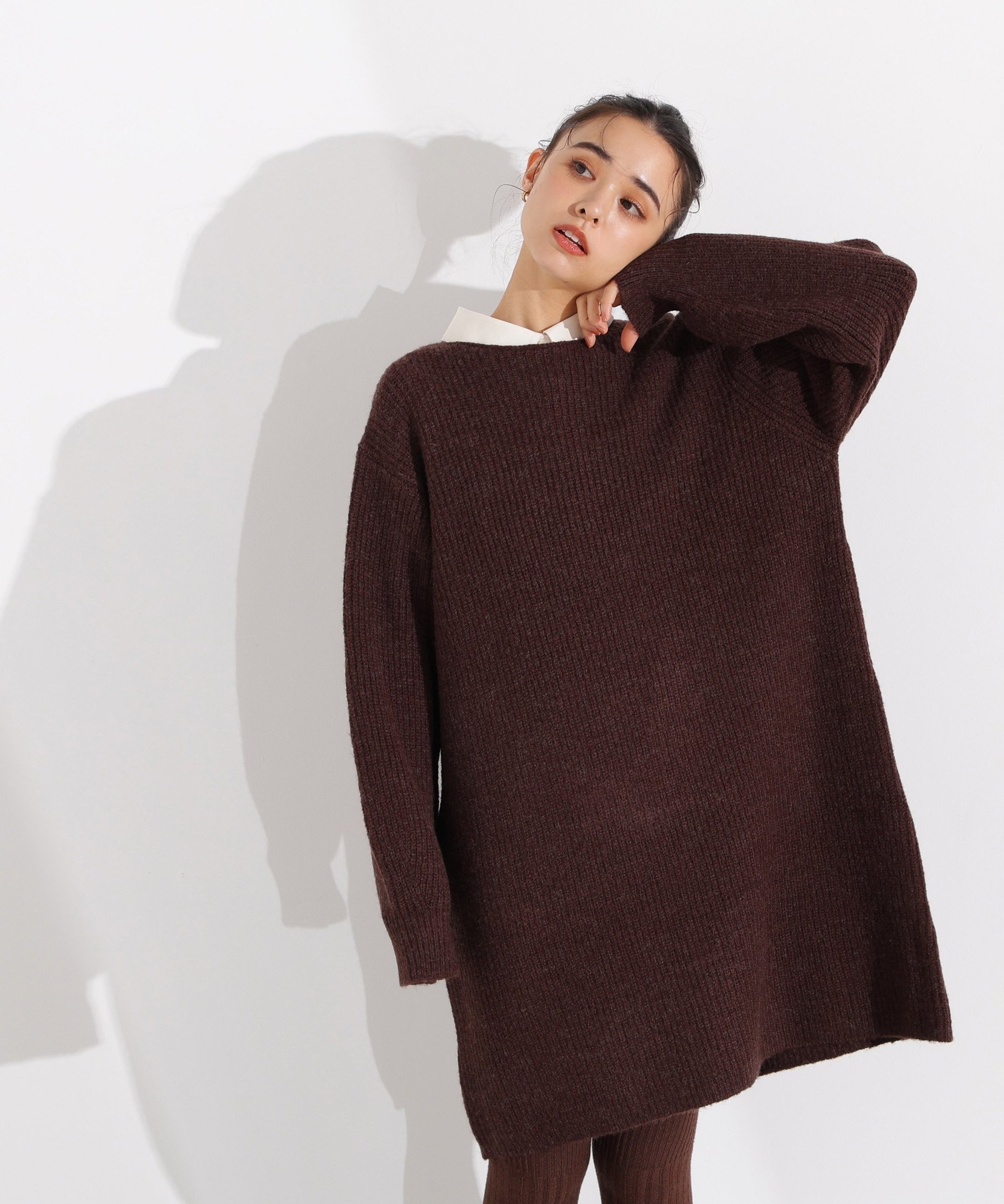 【エヌ ナチュラルビューティーベーシック/N.Natural Beauty basic】の襟付ミニニットワンピース インテリア・キッズ・メンズ・レディースファッション・服の通販 founy(ファニー) 　ファッション　Fashion　レディースファッション　Fashion for Women　ワンピース　Dresses　ニットワンピース　Knit Dresses　おすすめ　Recommended / Our Picks　トレンド　Trend, Trending Now　ミドル　Middle Length, Mid Height　リラックス　Relax, Relaxed Fit　畦　Ribbed Knit　ブラウン1|ID: prp329100004732483 ipo3291000000034183512