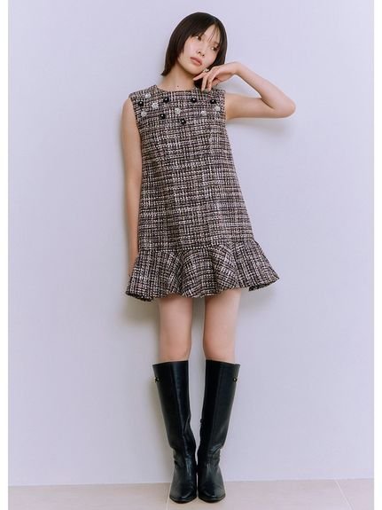 【リリーブラウン/Lily Brown】のL.B CANDY STOCK ツイードビジューAラインミニワンピース インテリア・キッズ・メンズ・レディースファッション・服の通販 founy(ファニー) 　ファッション　Fashion　レディースファッション　Fashion for Women　ワンピース　Dresses　おすすめ　Recommended / Our Picks　ジャケット　Jacket, Outerwear　スマート　Smart, Elegant　ツイード　Twill, Twill Weave　ビジュー　Bijou, Jewel-like Accent　フリル　Frill, Ruffle　BRW[058]|ID: prp329100004732494 ipo3291000000034530793