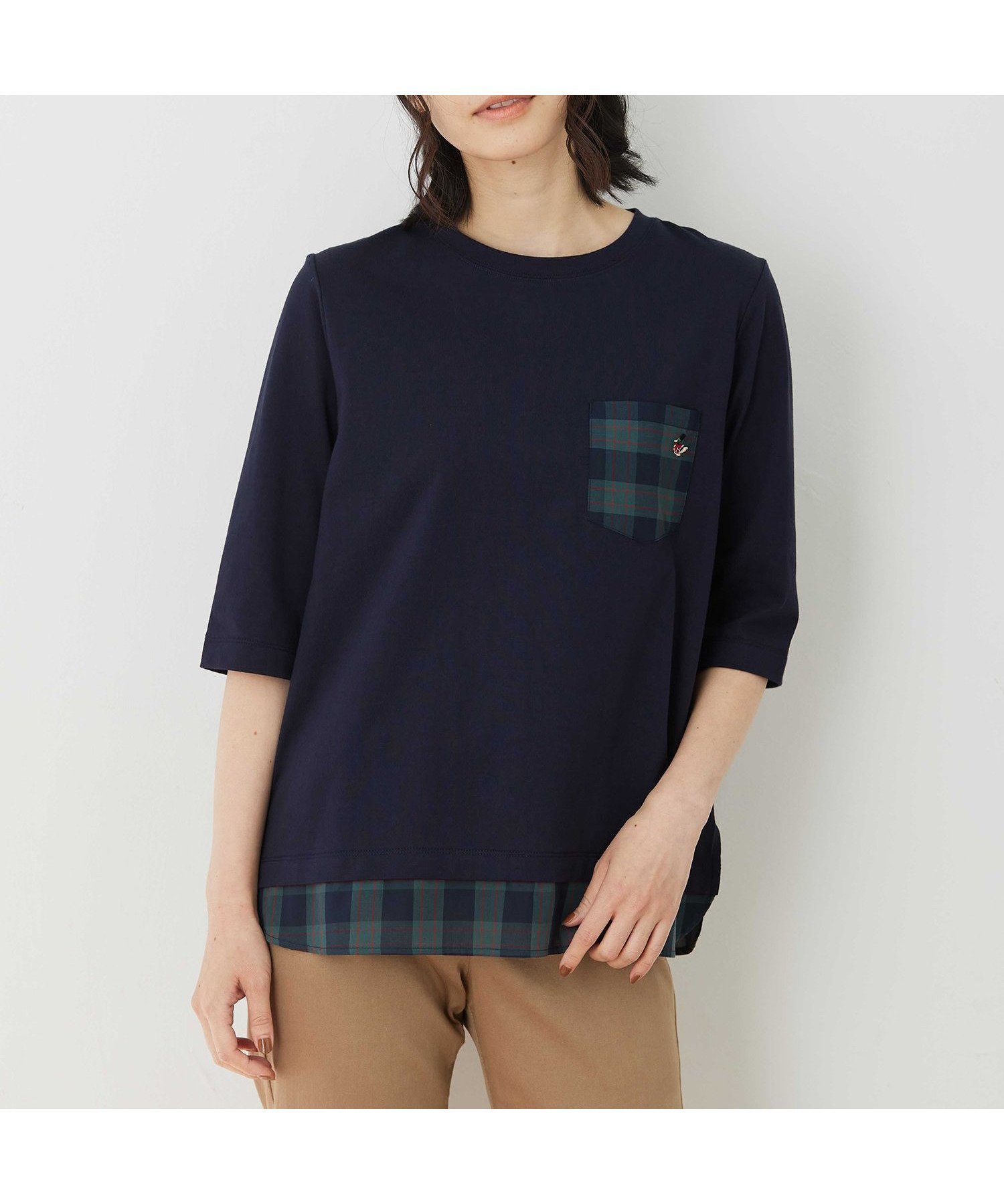 【デコイ/DECOY Since1981】のレイヤードプルオーバー インテリア・キッズ・メンズ・レディースファッション・服の通販 founy(ファニー) 　ファッション　Fashion　レディースファッション　Fashion for Women　トップス・カットソー　Cut & Sew Tops　カジュアルプルオーバー・ニットトップス　Pullovers & Knit Tops / Casual Pullovers　チェック　Check, Plaid, Tartan　ポケット　Pocket, Pocket Detail　ロンドン　London Style, British Inspired　ワンポイント　One Point, Statement Accent　ネイビー|ID: prp329100004732540 ipo3291000000034583324