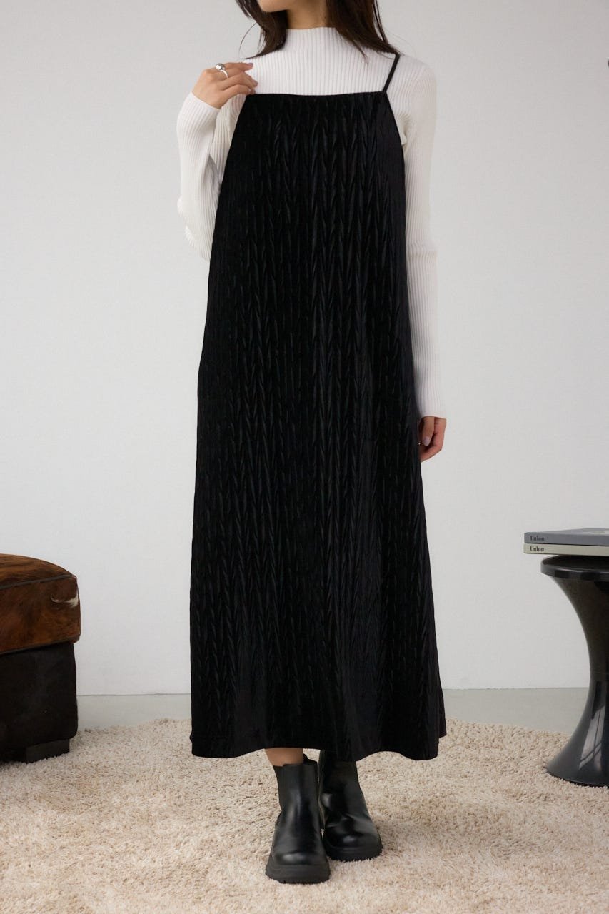 【アズール バイ マウジー/AZUL by moussy】のプリーツベロアキャミワンピース インテリア・キッズ・メンズ・レディースファッション・服の通販 founy(ファニー) 　ファッション　Fashion　レディースファッション　Fashion for Women　ワンピース　Dresses　キャミソールワンピース　Camisole Dresses　インナー　Innerwear　フェミニン　Feminine, Girly　プリーツ　Pleats, Pleated　ベロア　Velour, Soft Velvet　ランダム　Random, Irregular　リブニット　Rib Knit, Ribbed Knit　ロング　Long, Long-Length　エレガント 上品　Elegant　BLK|ID: prp329100004732550 ipo3291000000034184181