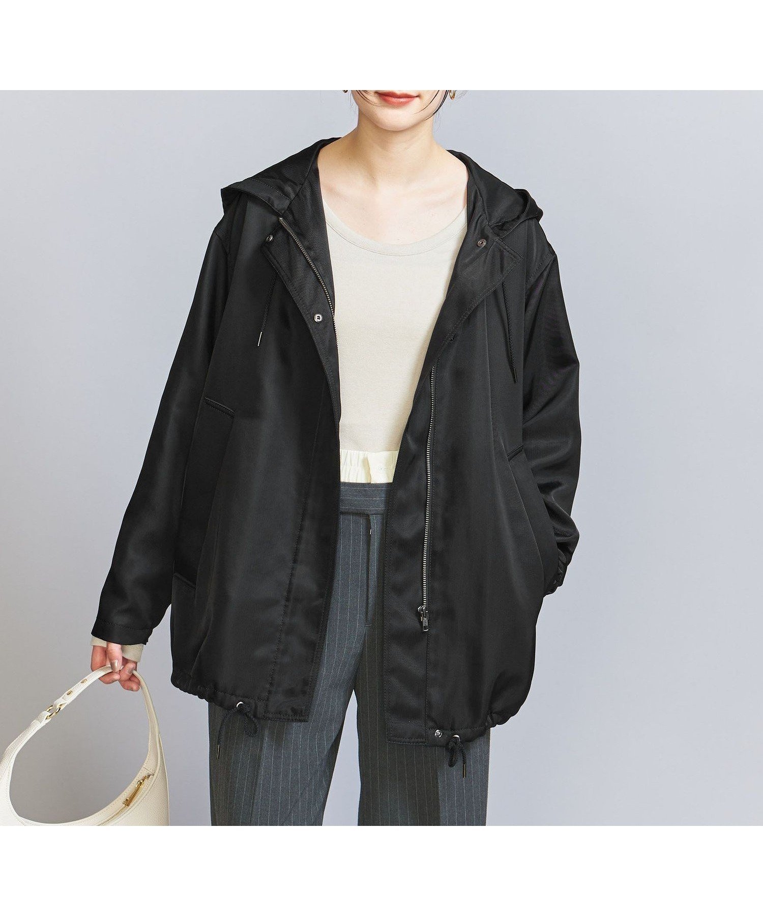 【ユナイテッドアローズ/UNITED ARROWS】のナイロンツイル フーディ インテリア・キッズ・メンズ・レディースファッション・服の通販 founy(ファニー)  ファッション Fashion レディースファッション Fashion for Women 秋 Autumn スタイリッシュ Stylish, Fashionable スラックス Slacks, Dress Pants ドローコード Drawcord, Drawstring Cord ハーフ Half, Half-Length フェミニン Feminine, Girly フレア Flare, Flared マニッシュ Mannish, Boyish ミリタリー Military, Army Style ロング Long, Long-Length アウトレット Outlet / Clearance BLACK|ID: prp329100004732741 ipo3291000000034361653