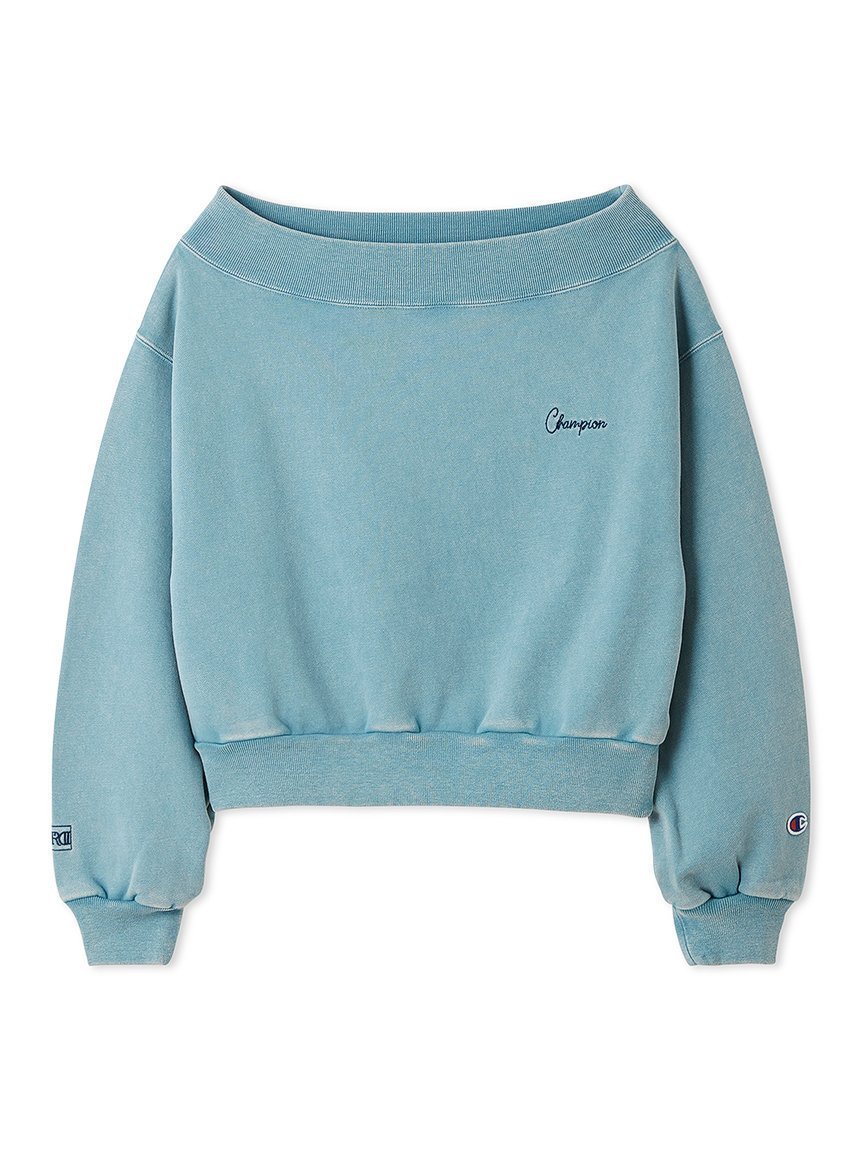 【フレイ アイディー/FRAY I.D】のChampion】オフショルスウェット インテリア・キッズ・メンズ・レディースファッション・服の通販 founy(ファニー) 　ファッション　Fashion　レディースファッション　Fashion for Women　トップス・カットソー　Cut & Sew Tops　レディースパーカー・カジュアルフーディー　Casual Hoodies & Sweatshirts　スウェット・クルーネックトップス　Sweatshirts & Crewnecks / Relaxed Fit Sweat Tops　オレンジ　Orange　ヴィンテージ　Vintage Style　春　Spring　秋　Autumn　ショルダー　Shoulder, Shoulder Strap　スウェット / スエット　Sweatshirt, Sweatwear　スマート　Smart, Elegant　スリーブ　Sleeve, Long Sleeve / Short Sleeve　デニム　Denim, Jeans Material　トレンド　Trend, Trending Now　パターン　Pattern, Design Print　ユーズド　Used, Vintage-Look　S/S・春夏　SS, Spring/Summer, Warm Season　夏　Summer　BLU[086]|ID: prp329100004732862 ipo3291000000034186703