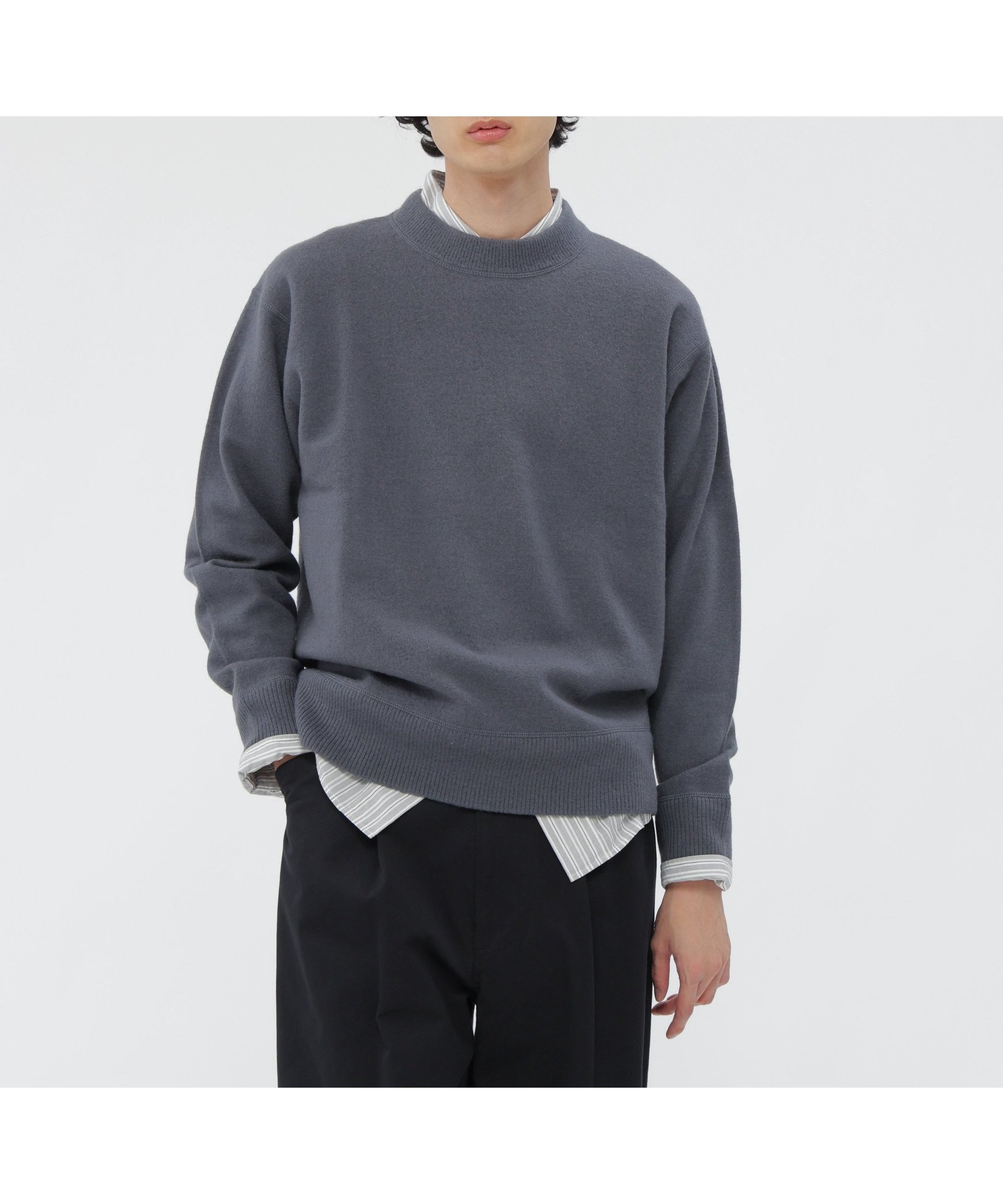 【マーガレット ハウエル/MARGARET HOWELL / MEN】のFELTED ROUGH WOOL KNITWEAR インテリア・キッズ・メンズ・レディースファッション・服の通販 founy(ファニー) 　ファッション　Fashion　メンズファッション　Fashion for Men　シンプル　Simple, Minimal　スウェット / スエット　Sweatshirt, Sweatwear　メルトン　Melton, Heavy Wool　リラックス　Relax, Relaxed Fit　MID BLUE3|ID: prp329100004732922 ipo3291000000034187170