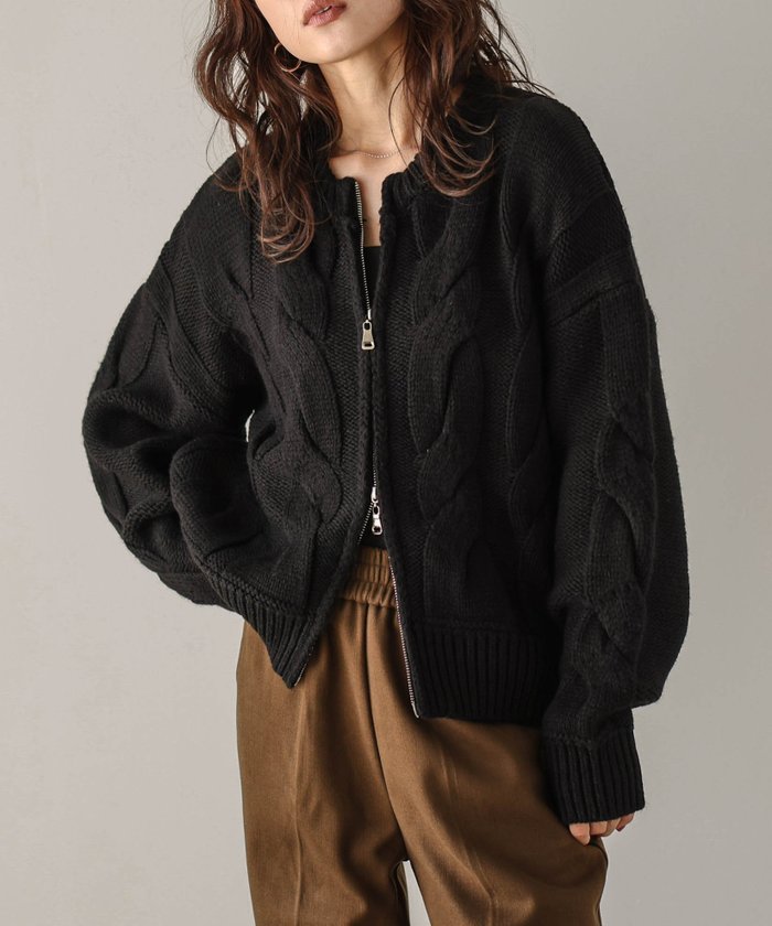 【ラジュール/Lajour】のケーブルニット ダブルジップカーディガン インテリア・キッズ・メンズ・レディースファッション・服の通販 founy(ファニー) https://founy.com/ ファッション Fashion レディースファッション Fashion for Women トップス・カットソー Cut & Sew Tops ニット Knit Tops & Sweaters カーディガン・羽織り Layered Style Cardigans アクリル Acrylic Material ショルダー Shoulder, Shoulder Strap ジップ Zip, Zipper スラックス Slacks, Dress Pants デニム Denim, Jeans Material ドロップ Drop Shoulder, Dropped Style A/W・秋冬 Autumn/Winter 羽織 Haori, Light Jacket |ID: prp329100004732953 ipo3291000000034187348